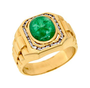 Vintage 18k 3ct Cabochon Emerald Diamond Ring