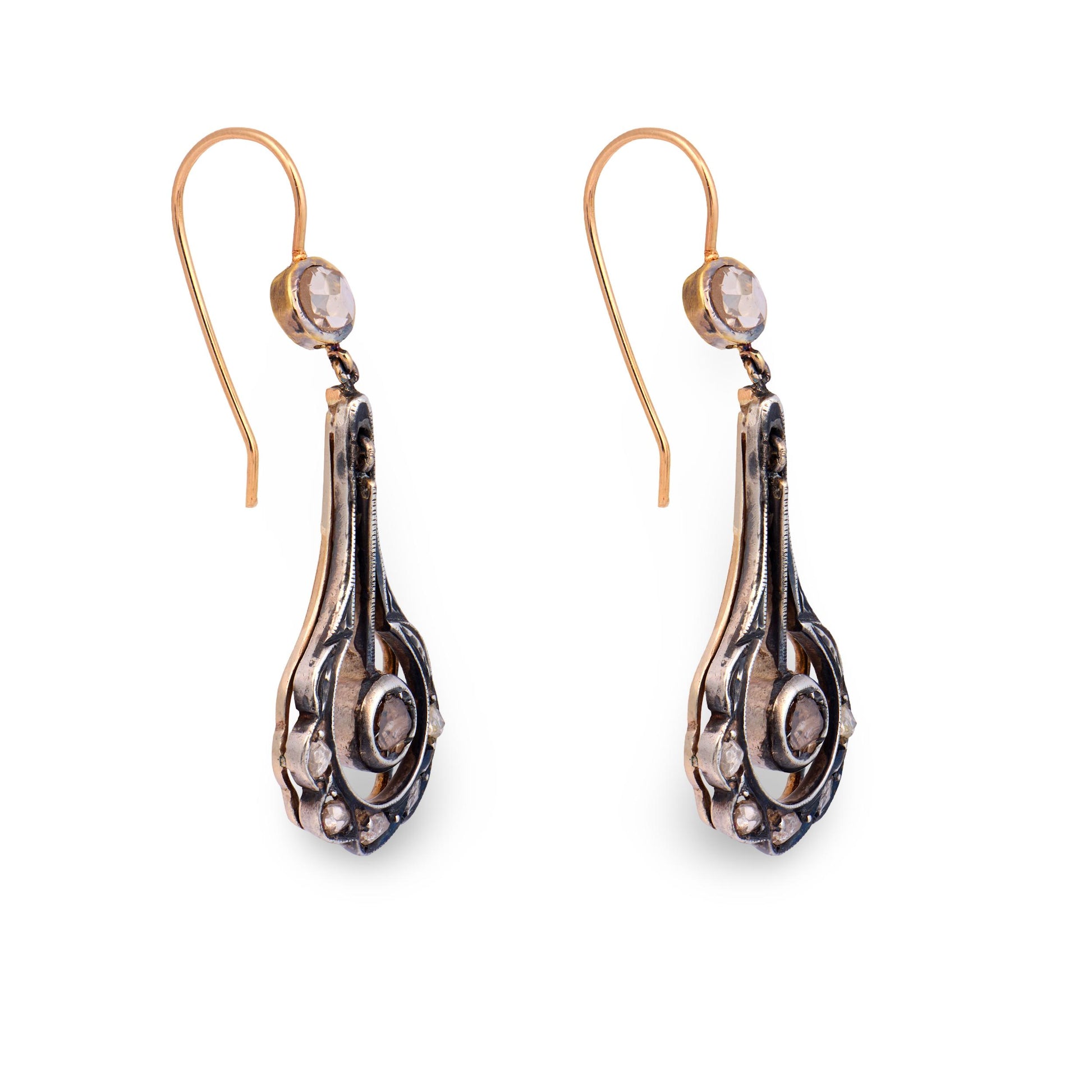 Victorian 14k/Sterling Silver Diamond Drop Earrings
