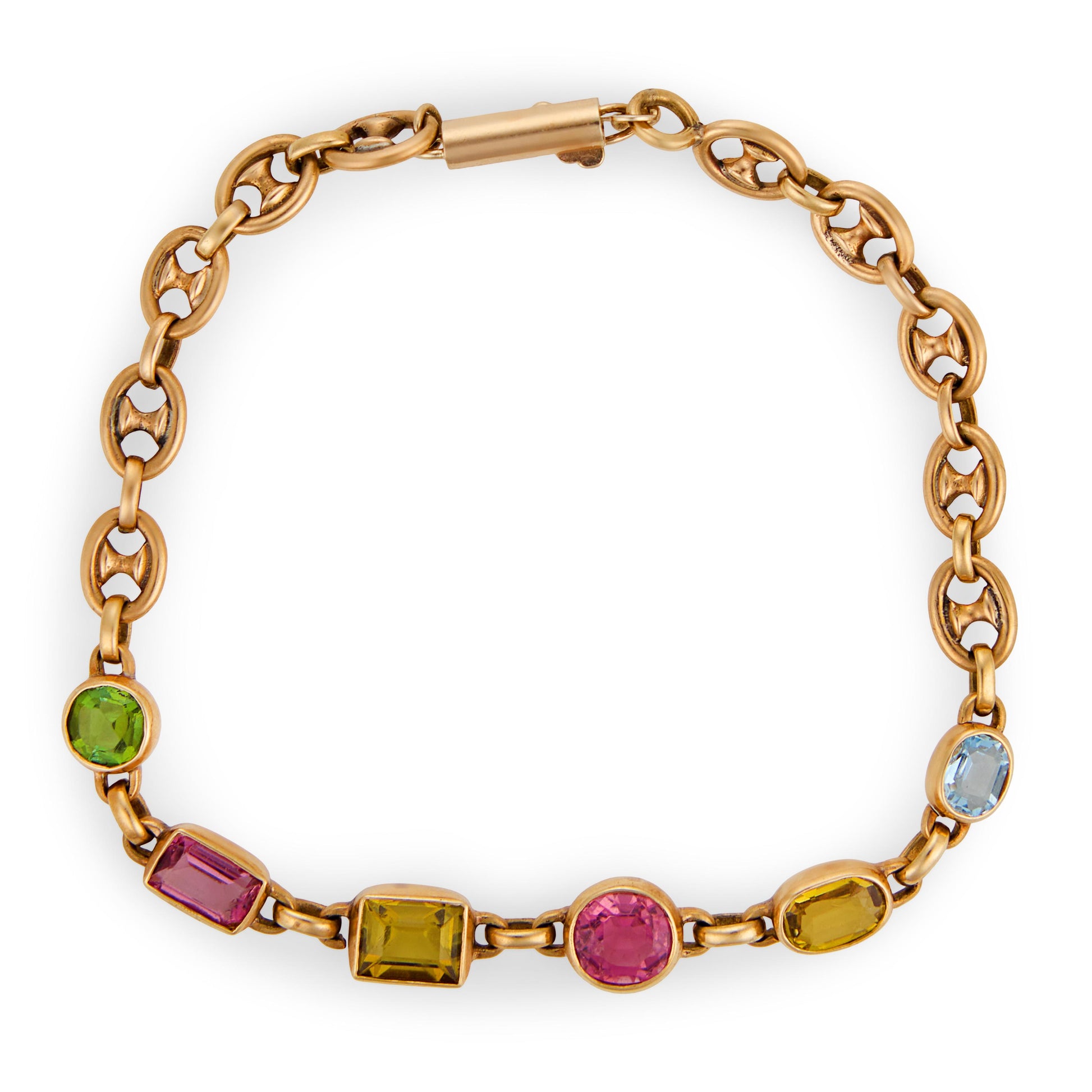 Estate 14k Multi-Stone "Gucci" Link Bracelet