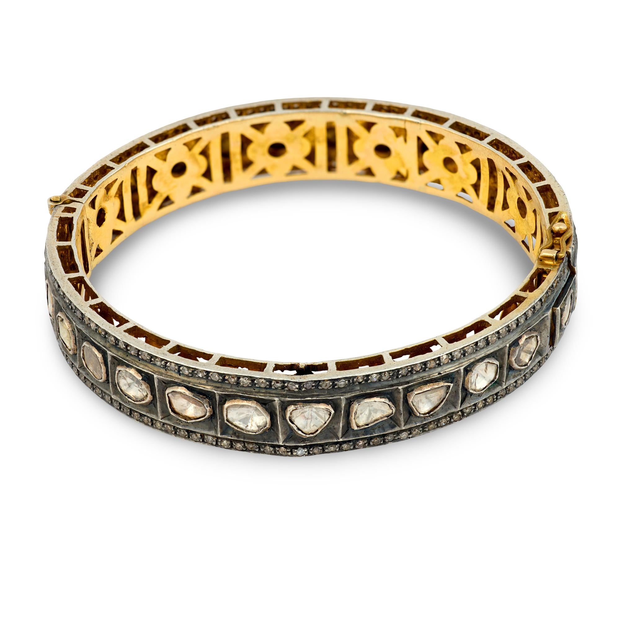 Estate Silver Gilt Diamond Bangle Bracelet