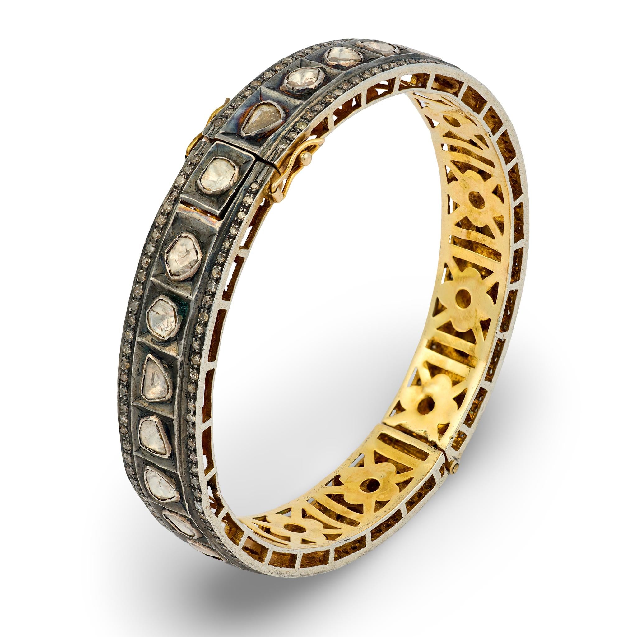 Estate Silver Gilt Diamond Bangle Bracelet