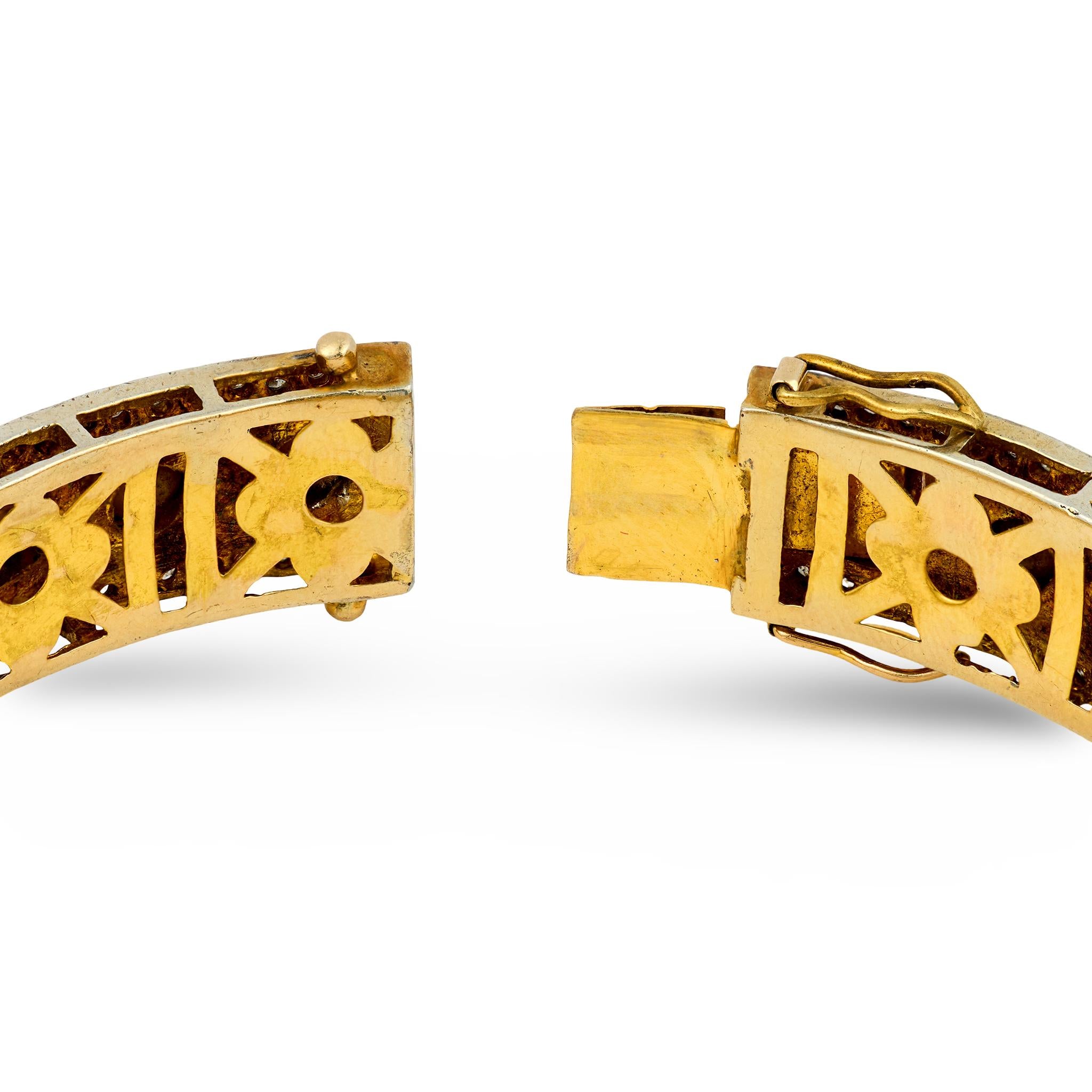 Estate Silver Gilt Diamond Bangle Bracelet