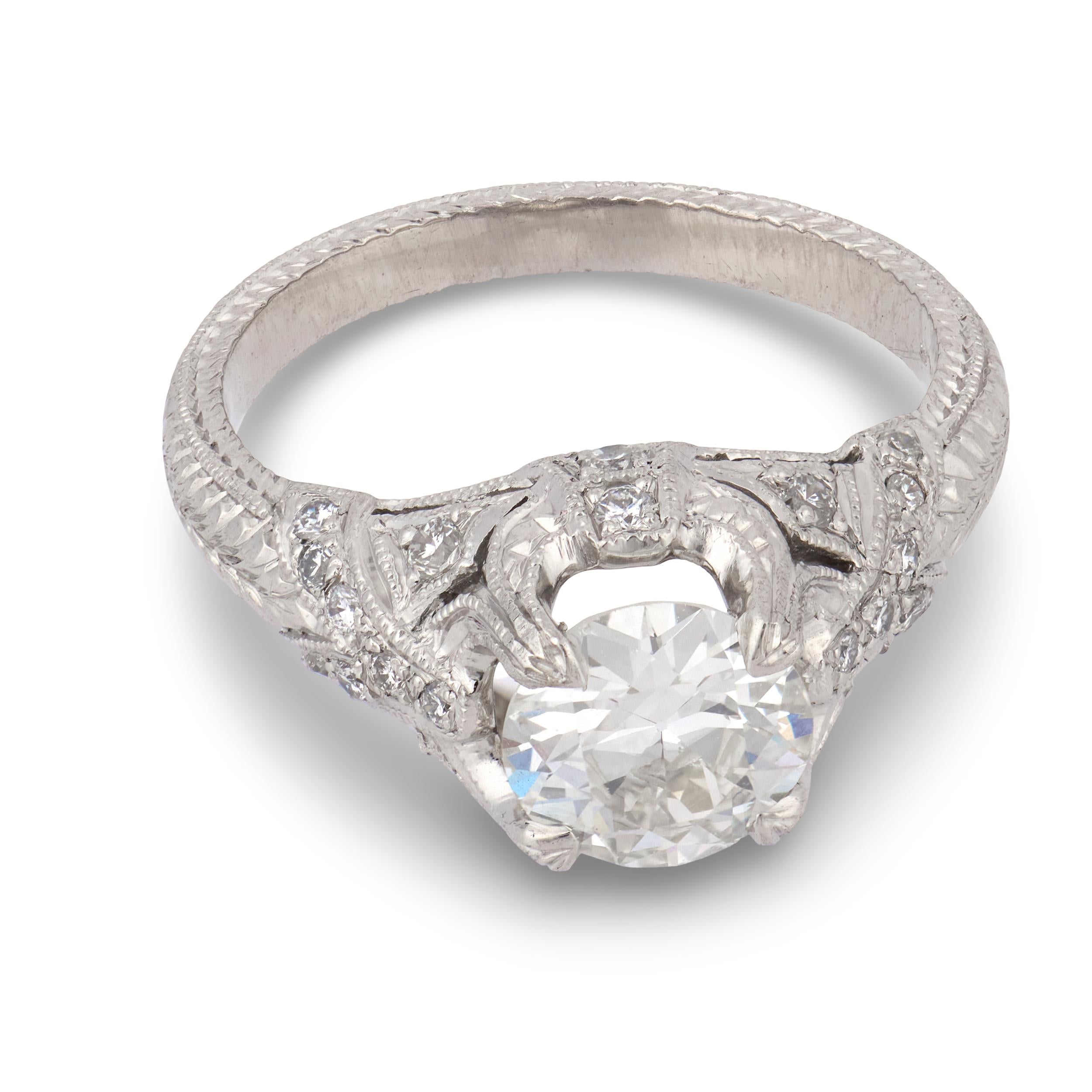 Art Deco Platinum Diamond Engagement Ring 1.25ct