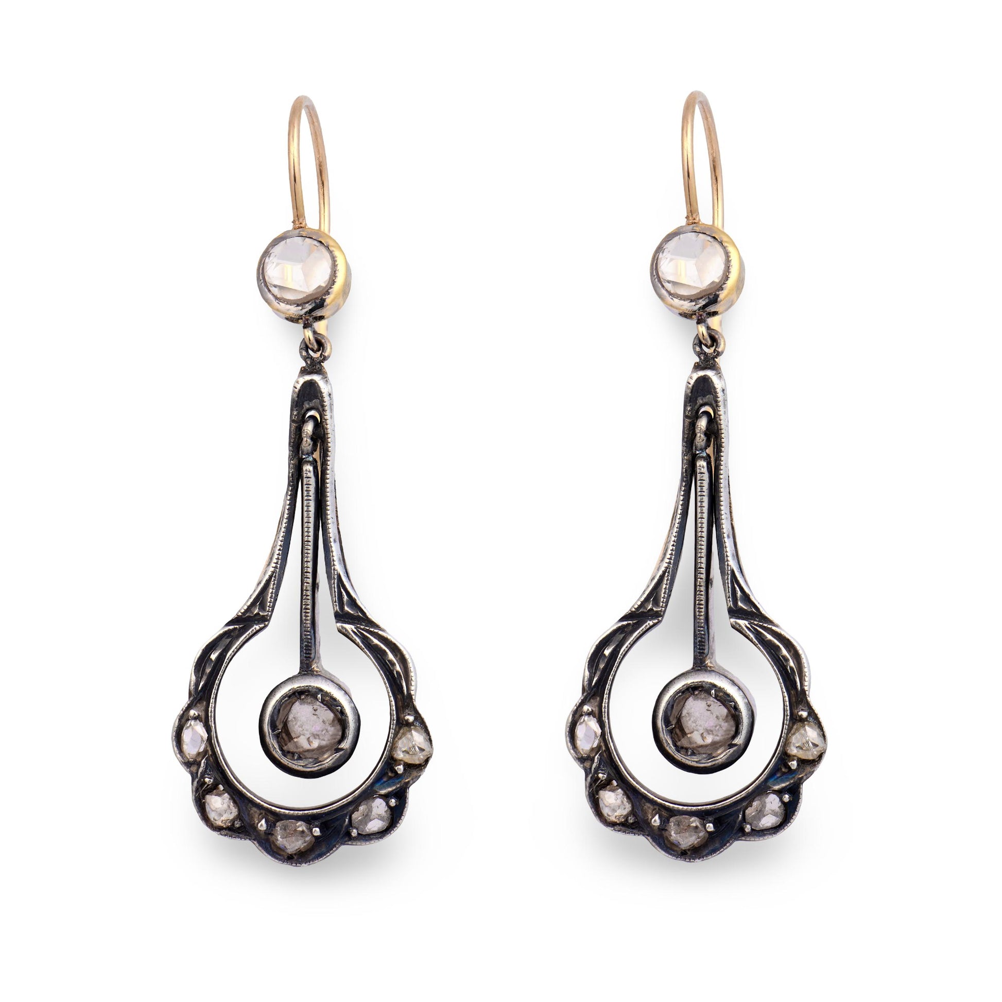 Victorian 14k/Sterling Silver Diamond Drop Earrings