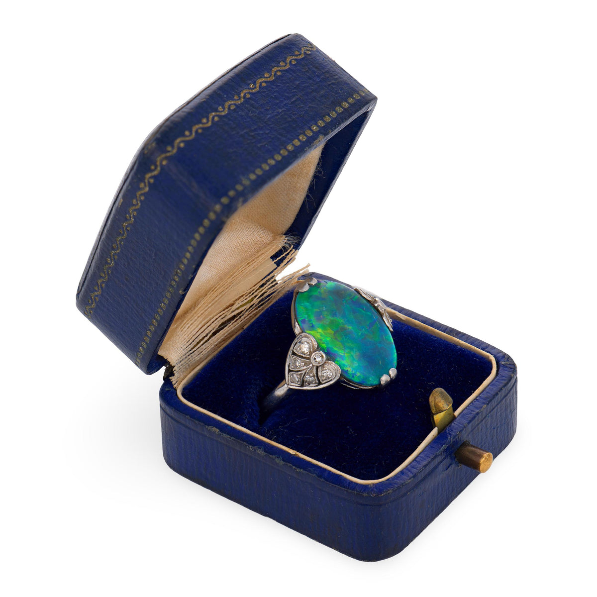 Edwardian Platinum Lightning Ridge Opal & Diamond Ring