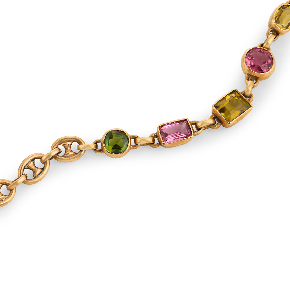 Estate 14k Multi-Stone "Gucci" Link Bracelet