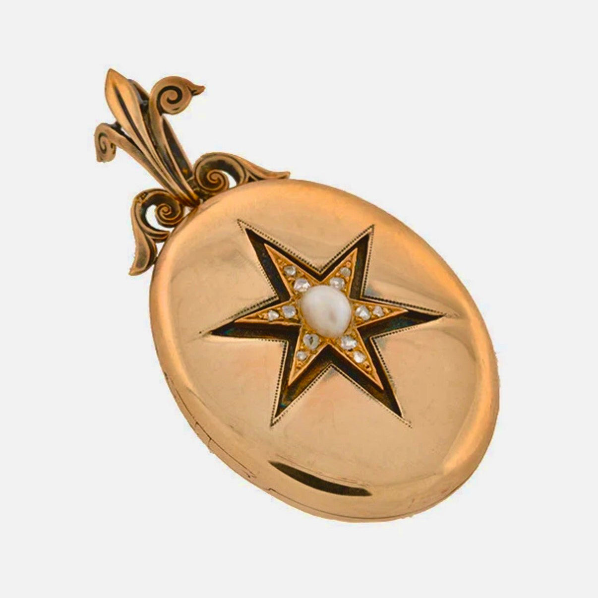 Victorian 15kt Diamond & Pearl Starburst Locket