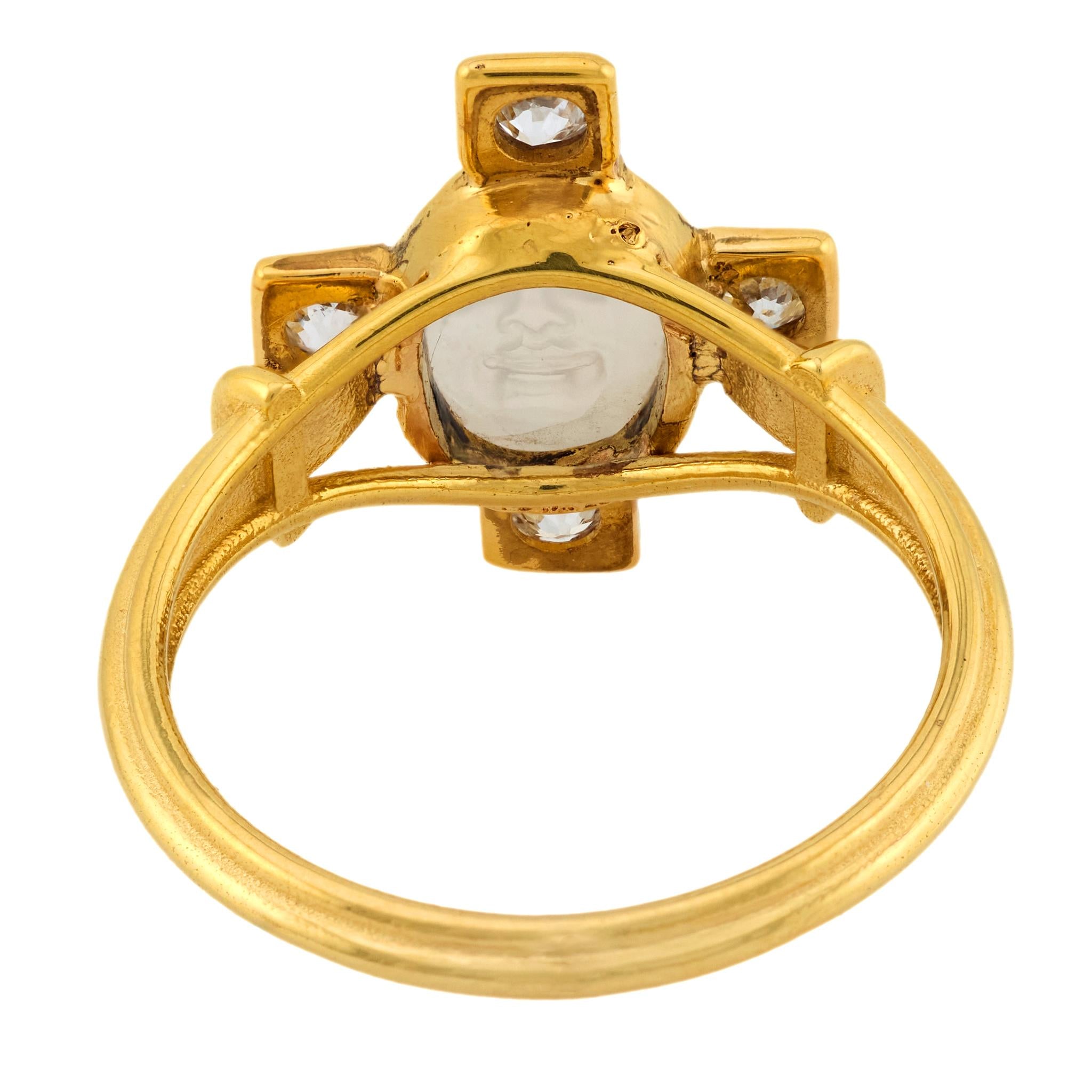 Edwardian 14k "Man In The Moon" Moonstone and Diamond Ring