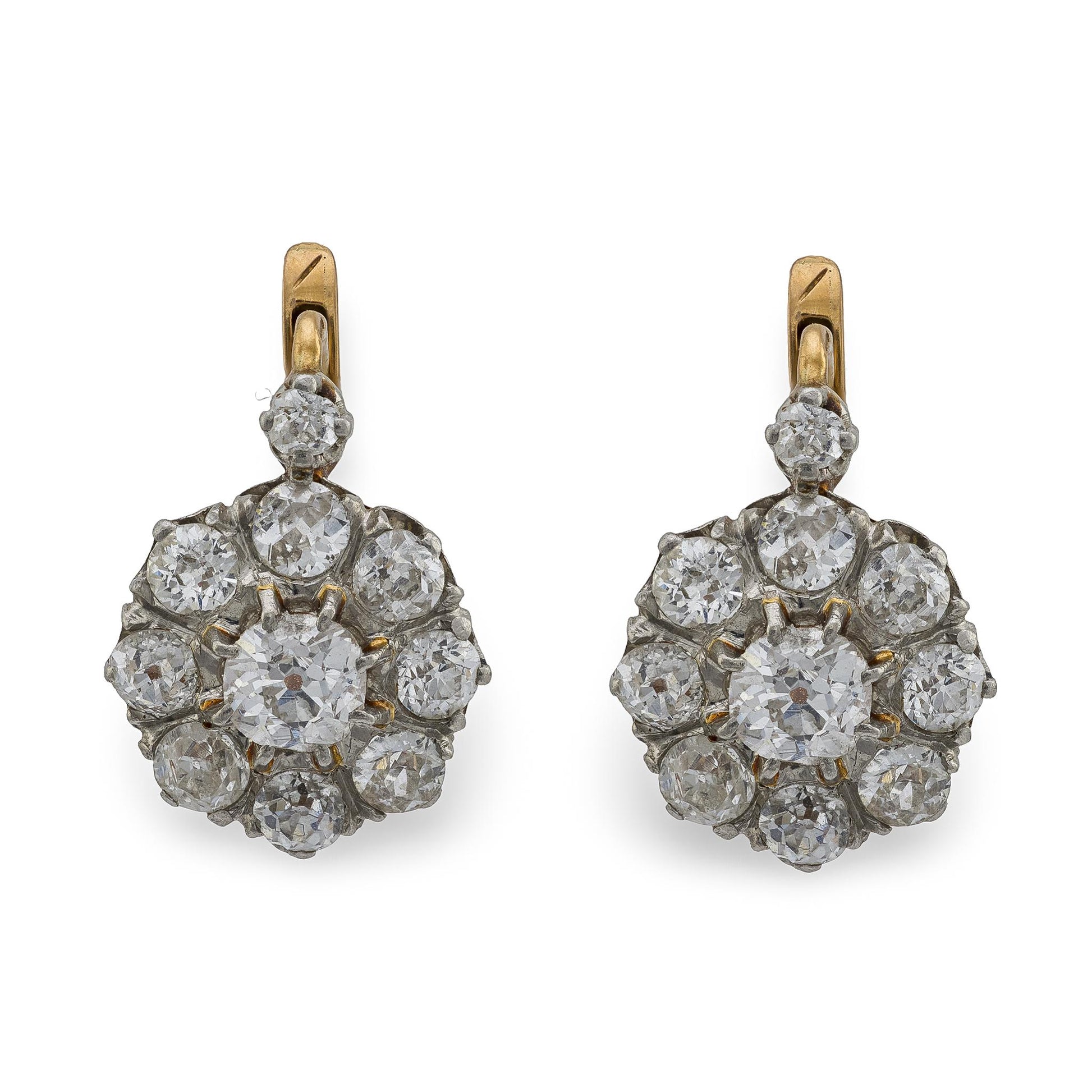 Edwardian French 18k/Platinum Diamond Cluster Earrings 2.50ctw