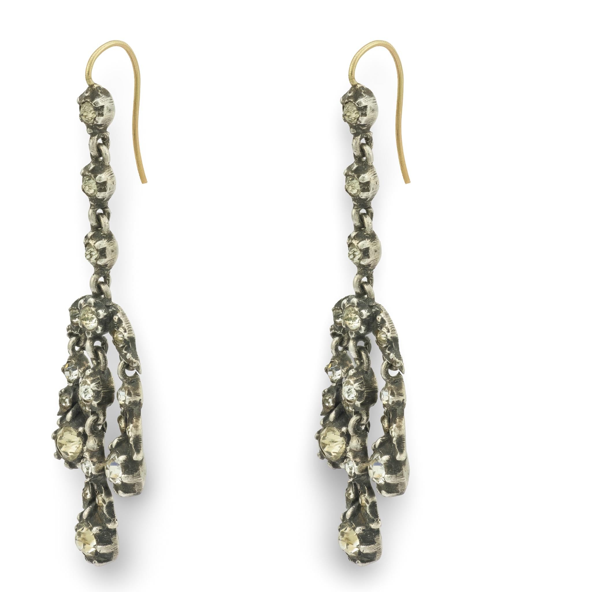 Victorian English 15k/Sterling Silver Paste Chandelier Earrings