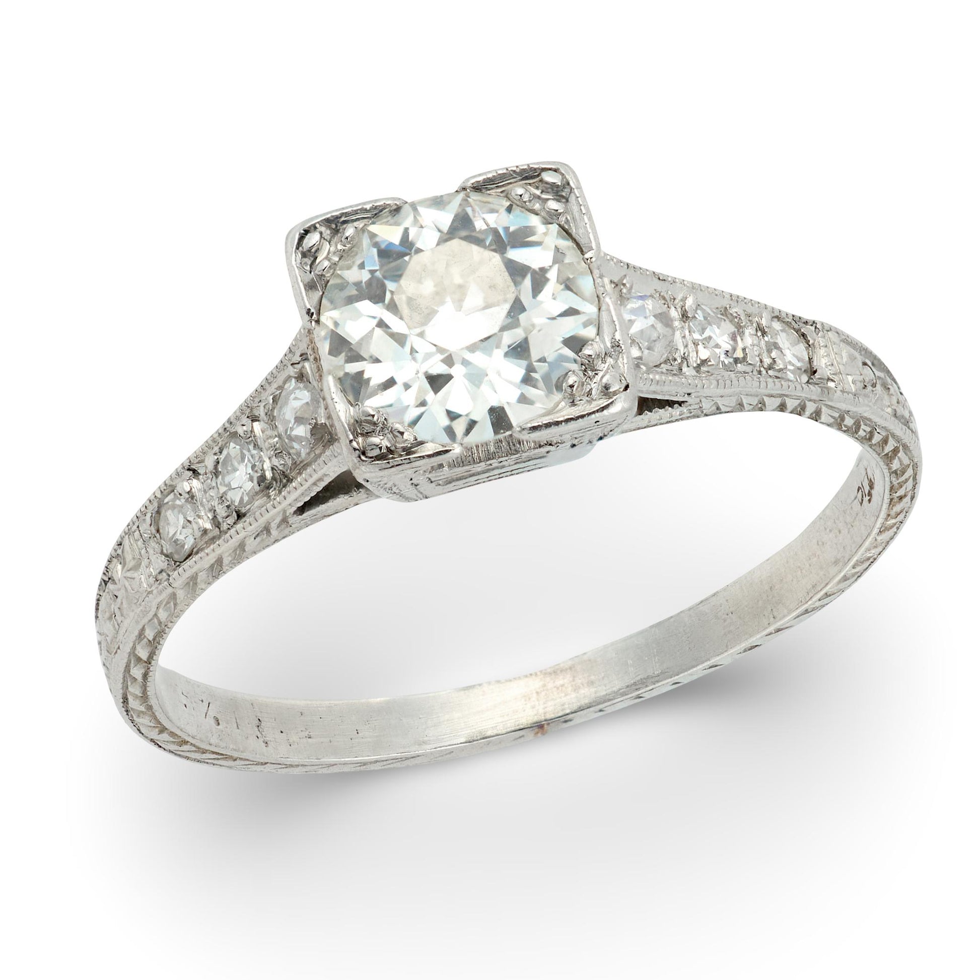 Art Deco Platinum Diamond Engagement Ring .80ct