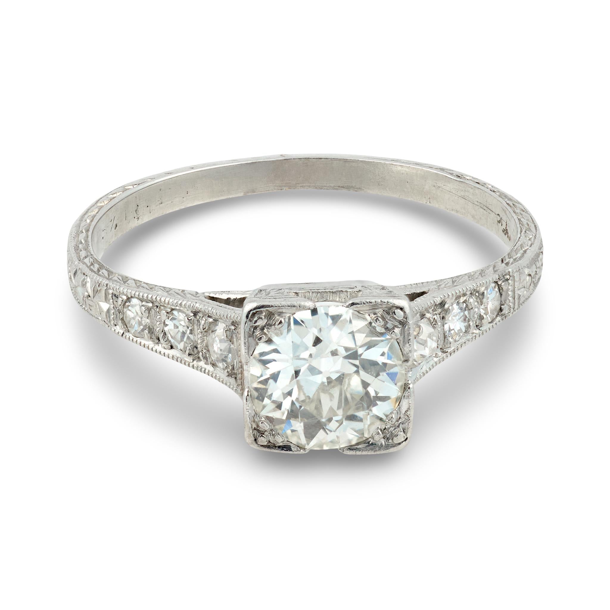 Art Deco Platinum Diamond Engagement Ring .80ct