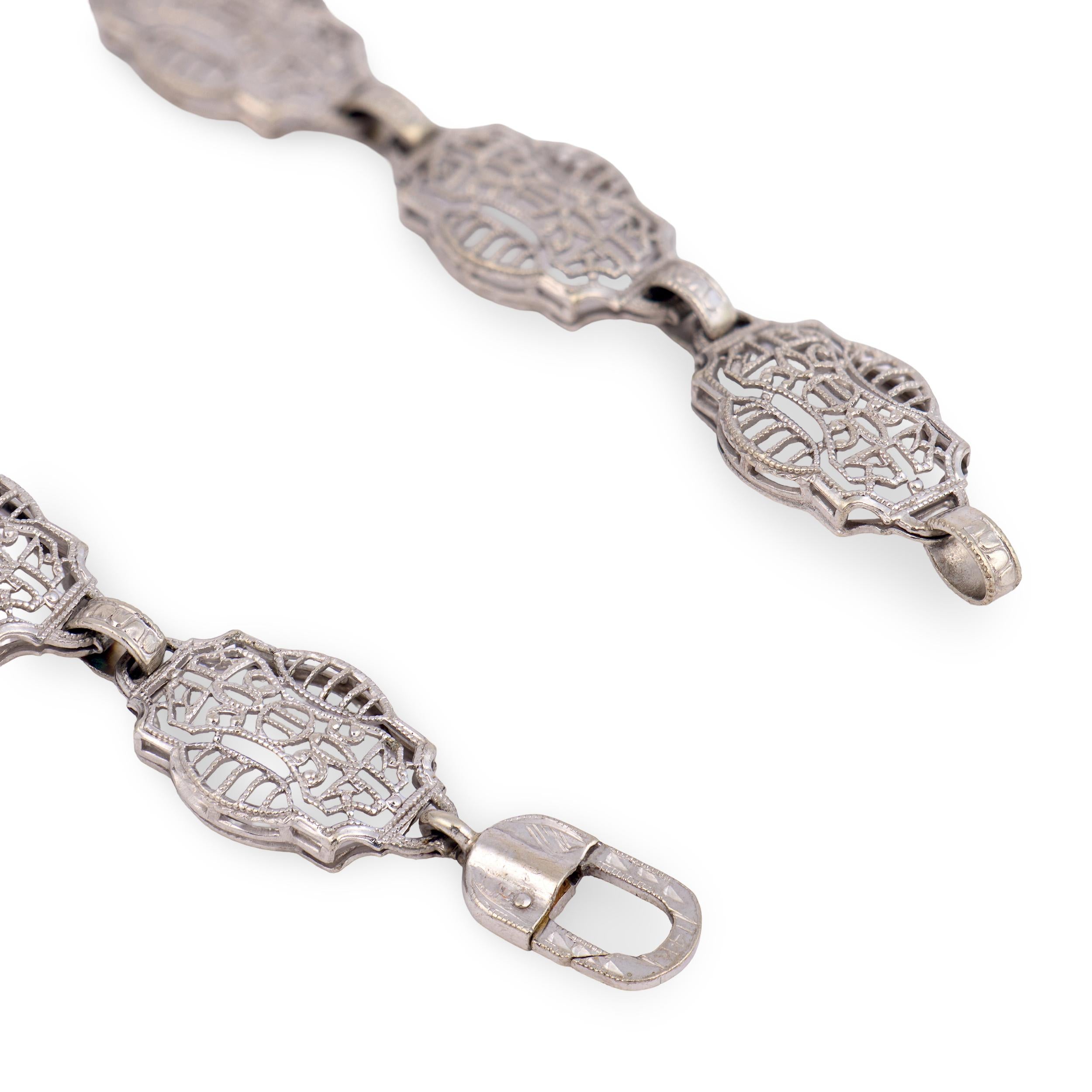 Art Deco 14k Rock Quartz Crystal & Diamond Belly Line Bracelet