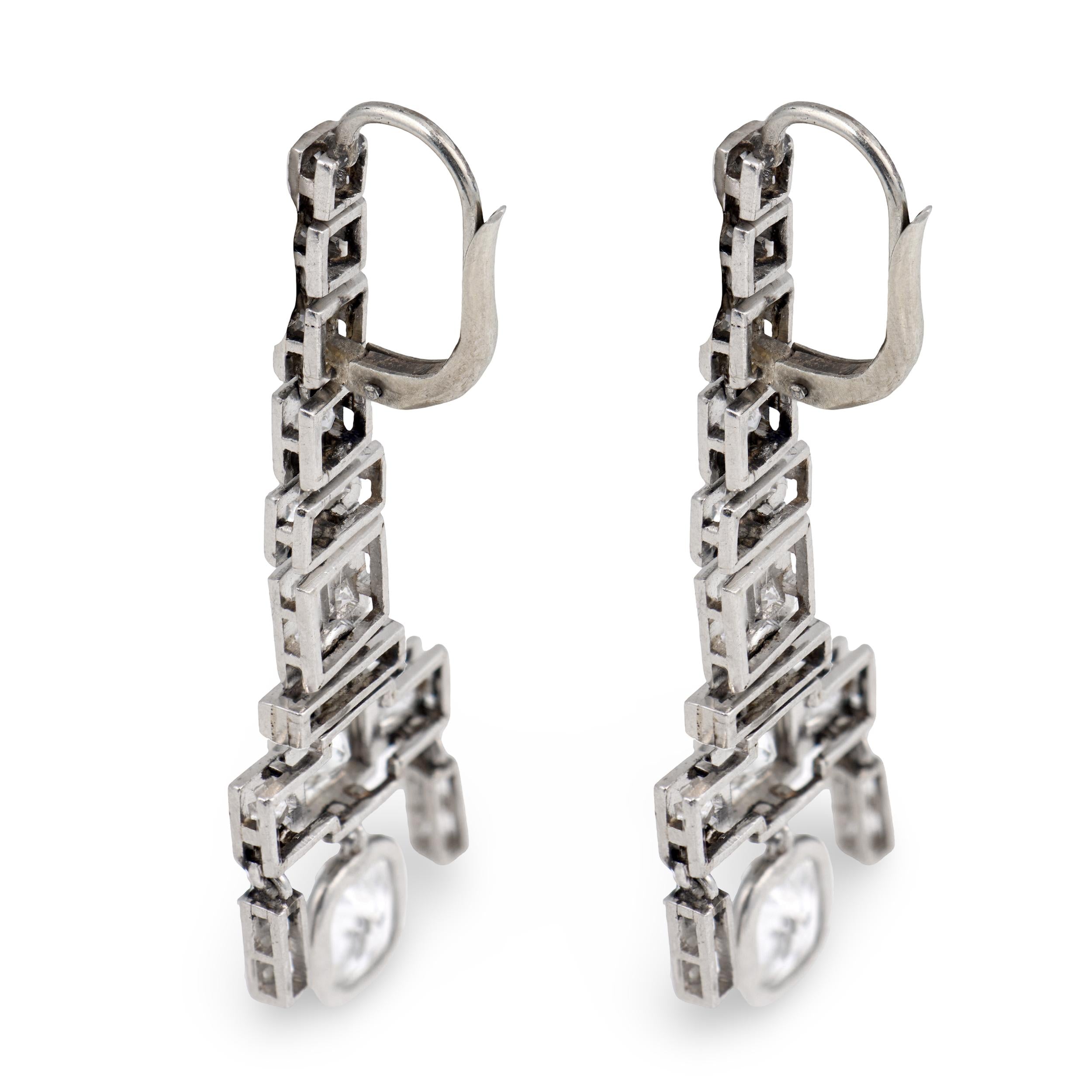 Art Deco Platinum Diamond Dangle Earrings
