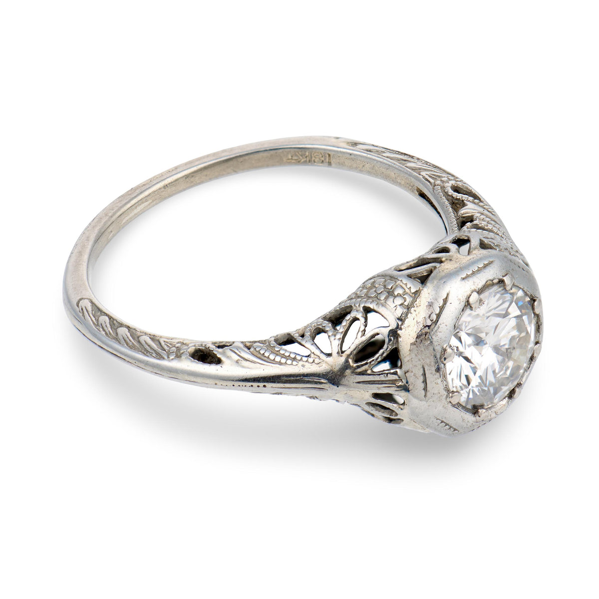 Art Deco 18k Diamond Engagement Ring .72ct