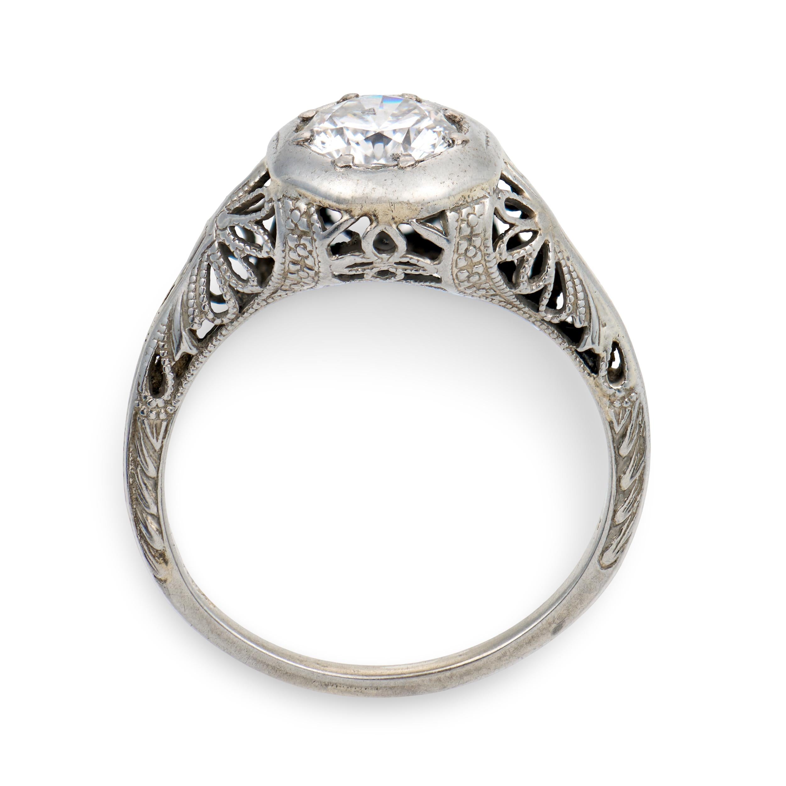 Art Deco 18k Diamond Engagement Ring .72ct