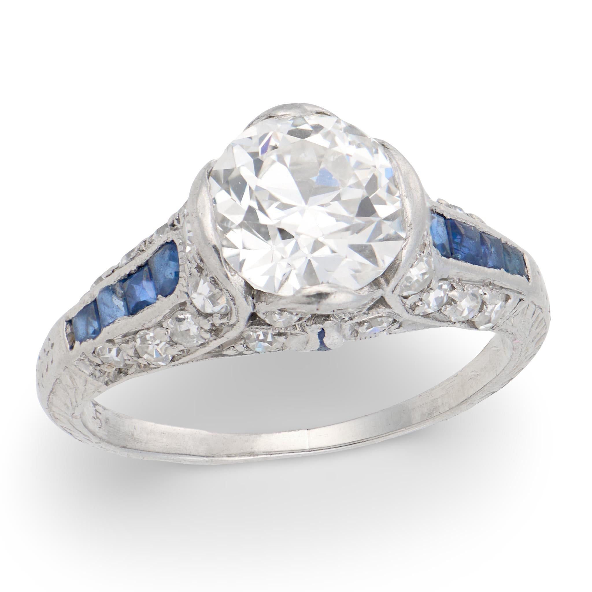 Art Deco Platinum Diamond & Sapphire Engagement Ring 1.30ct