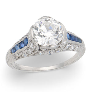 Art Deco Platinum Diamond & Sapphire Engagement Ring 1.30ct