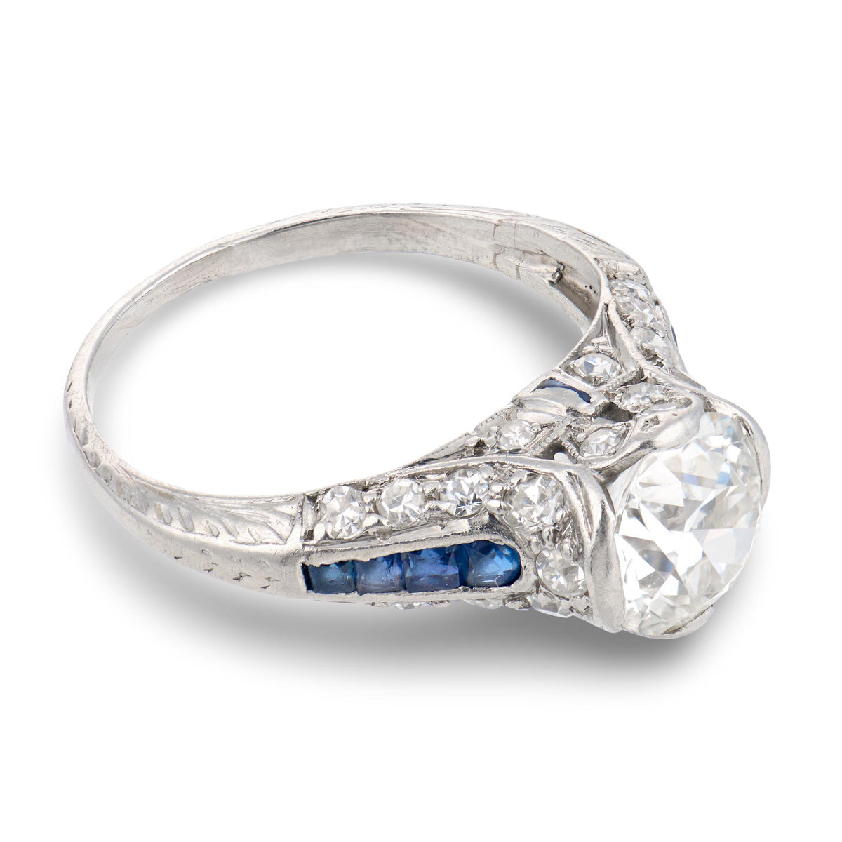 Art Deco Platinum Diamond & Sapphire Engagement Ring 1.30ct