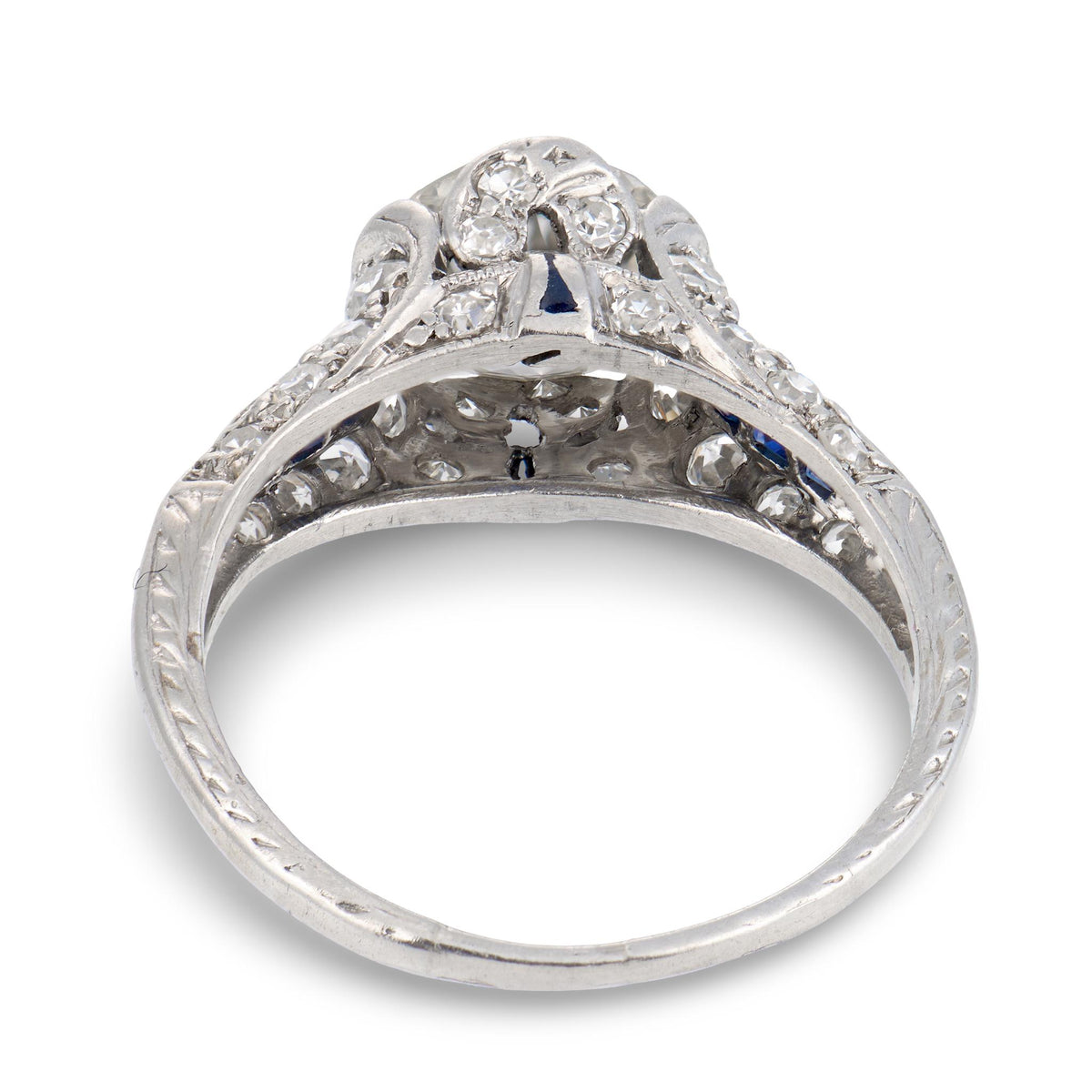 Art Deco Platinum Diamond & Sapphire Engagement Ring 1.30ct