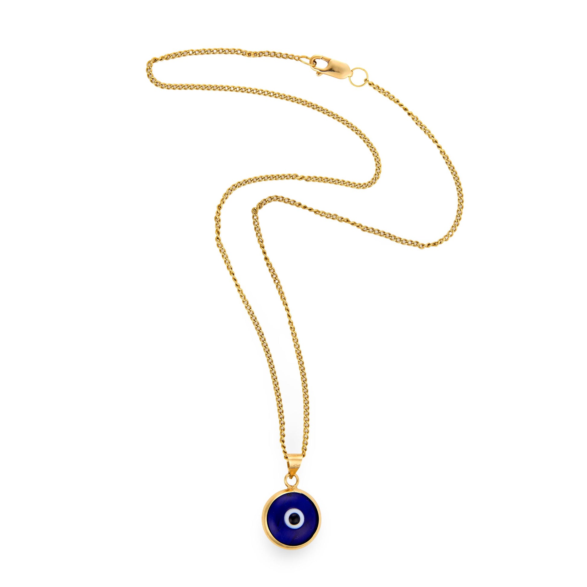 Estate 18k/14k Glass Evil Eye Pendant Necklace