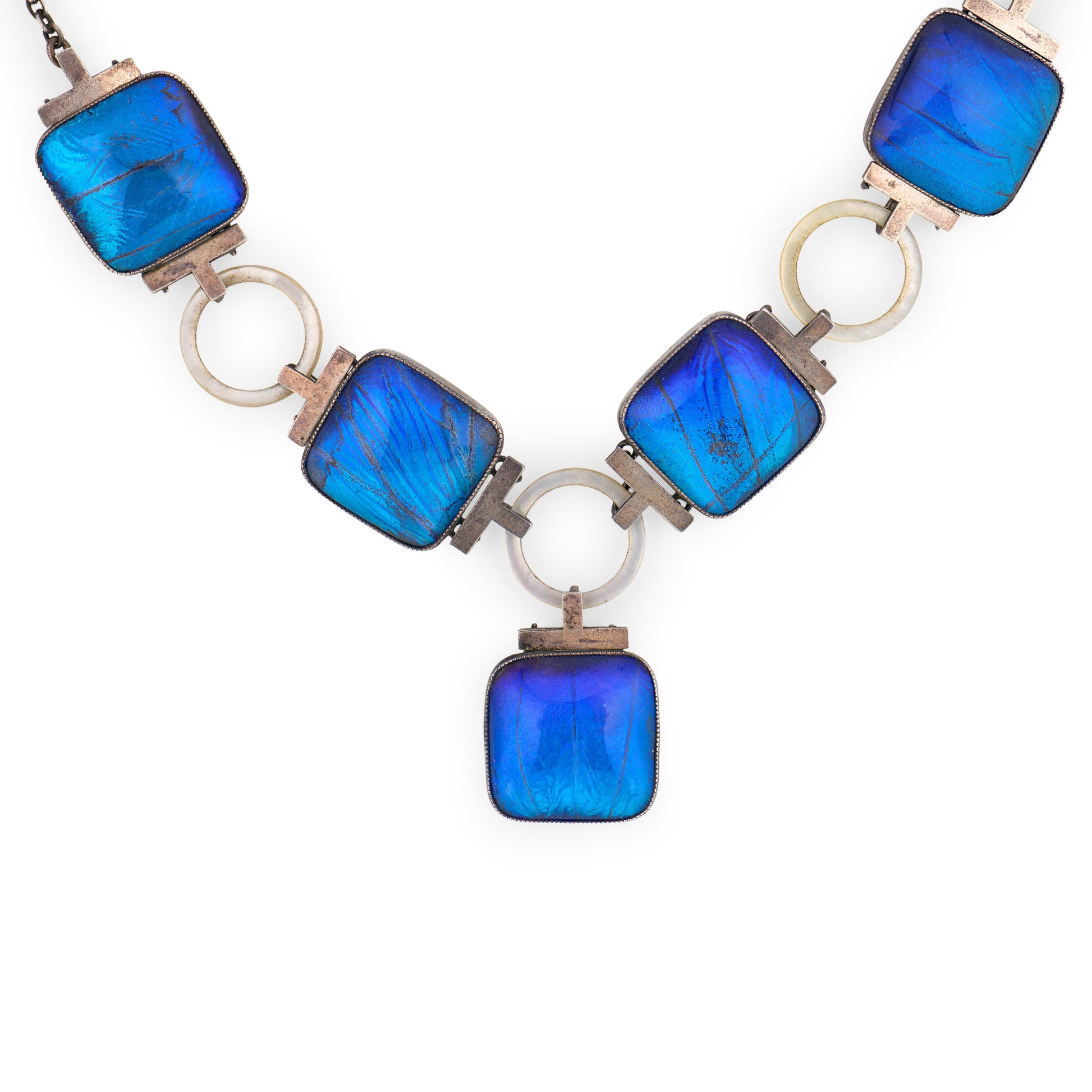 Art Deco Sterling Silver Butterfly-Wing & Mother of Pearl Festoon Necklace