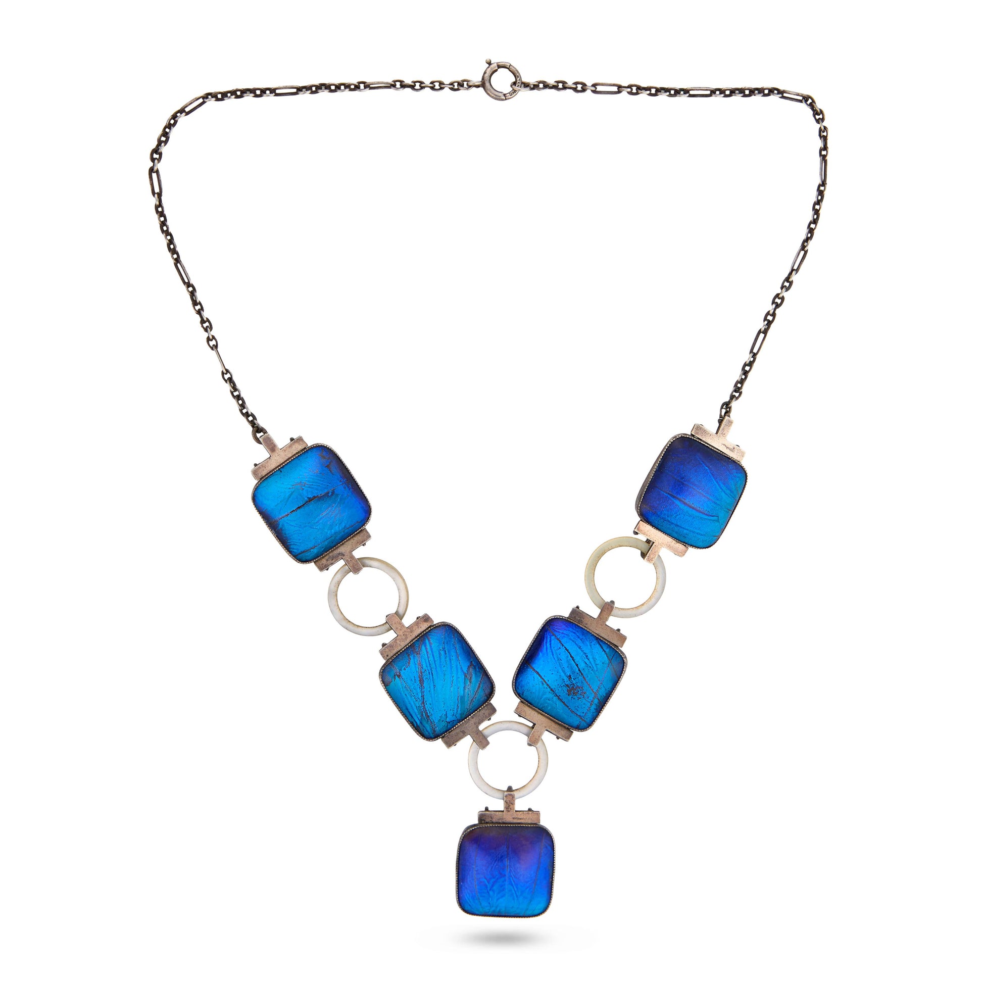 Art Deco Sterling Silver Butterfly-Wing & Mother of Pearl Festoon Necklace