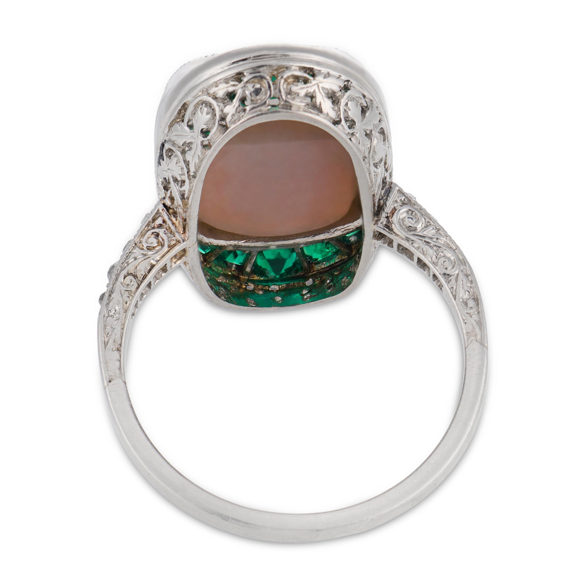 Edwardian Platinum Opal, Emerald, & Diamond Navette Ring