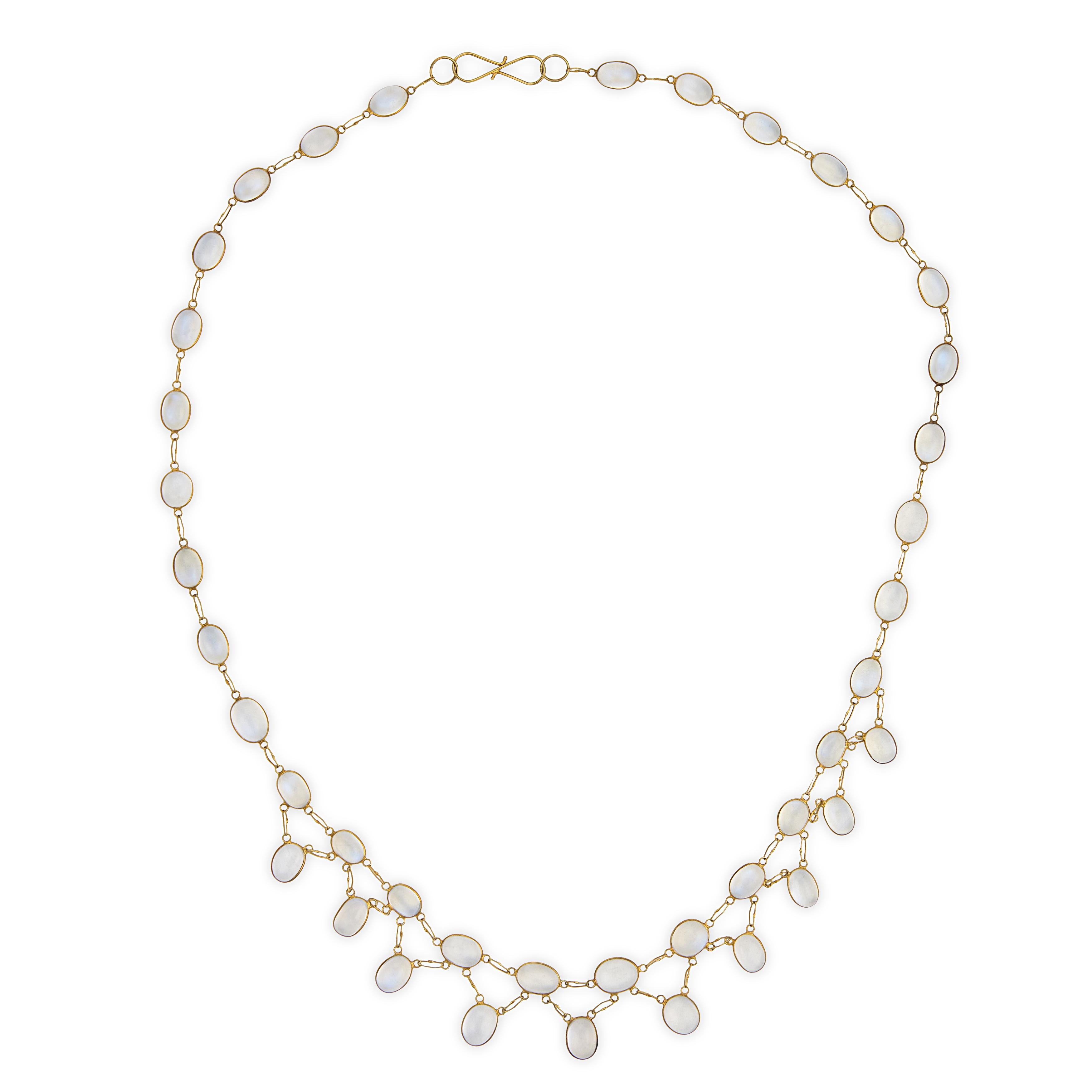 Estate 18k Moonstone Link Drop Necklace