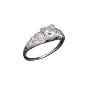 Art Deco Platinum Diamond Engagement Ring .82ct Center