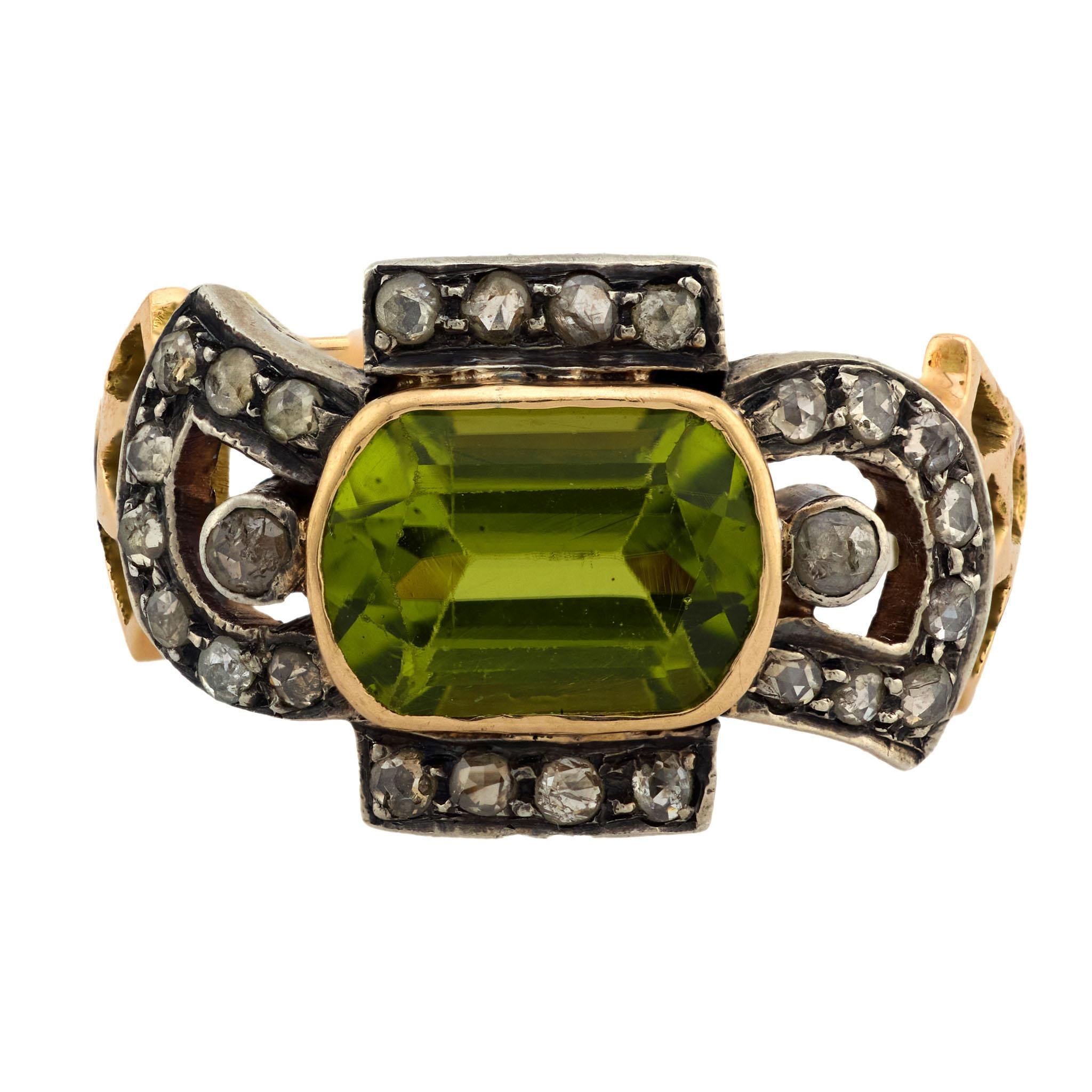 Victorian 14k/Platinum Peridot and Diamond Ring