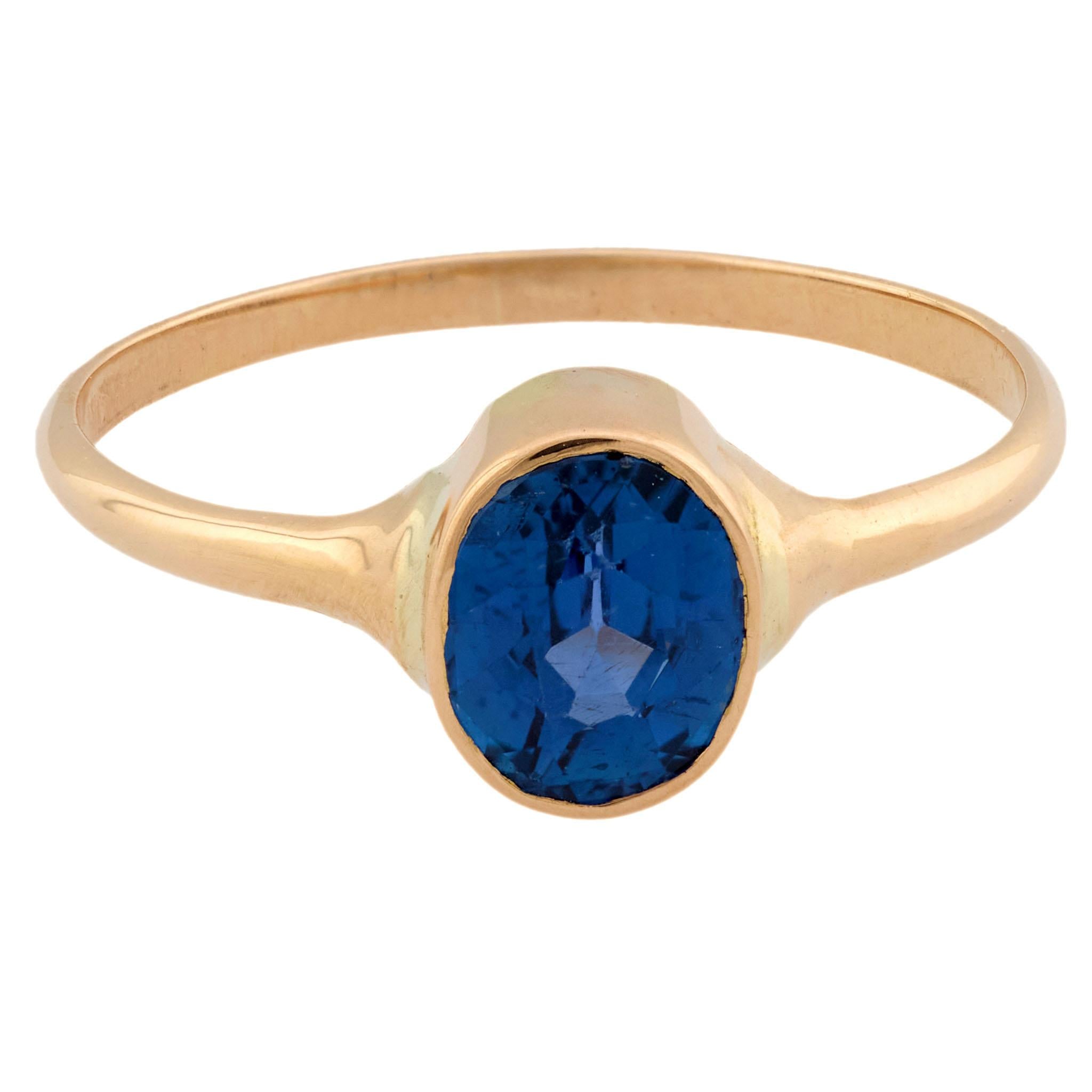 Victorian 14k GIA Sapphire Solitaire Ring