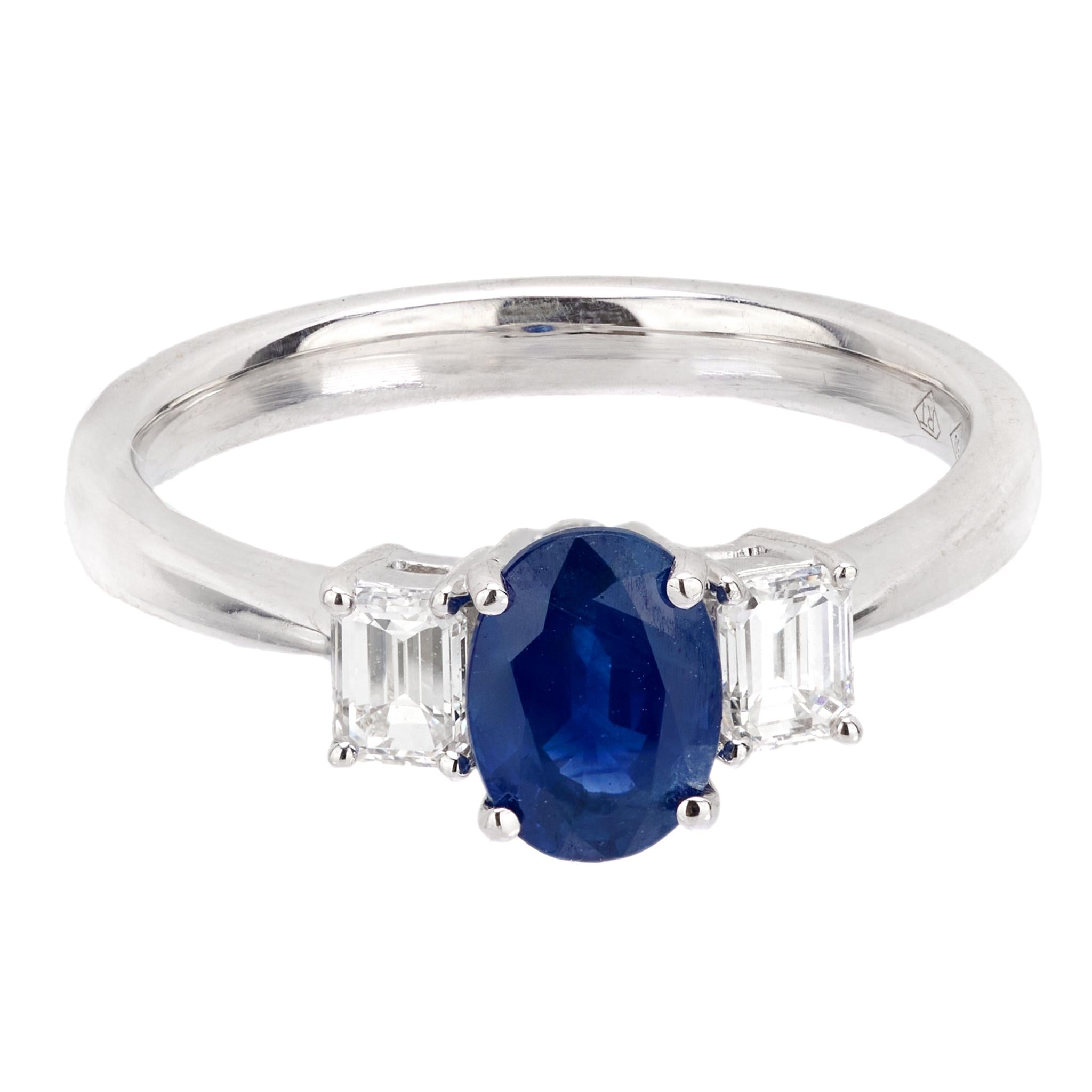 Estate 18k Sapphire and Diamond Three-Stone Ring