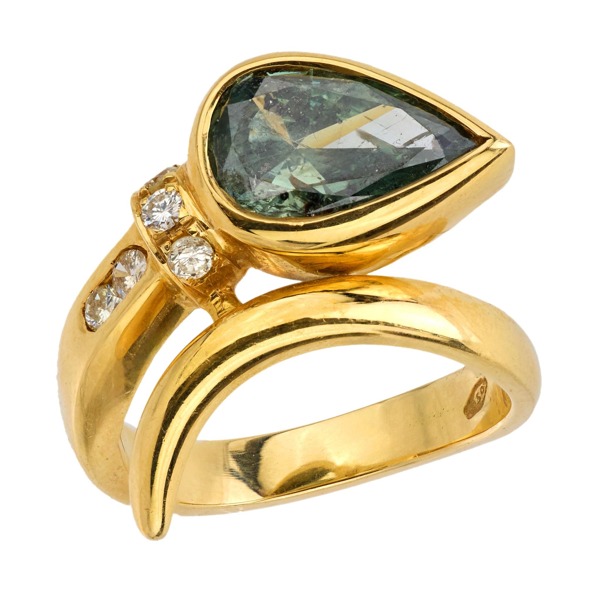Estate 18k Green Diamond Snake Ring