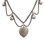 Edwardian Sterling Silver Heart Locket Pendant Festoon Necklace