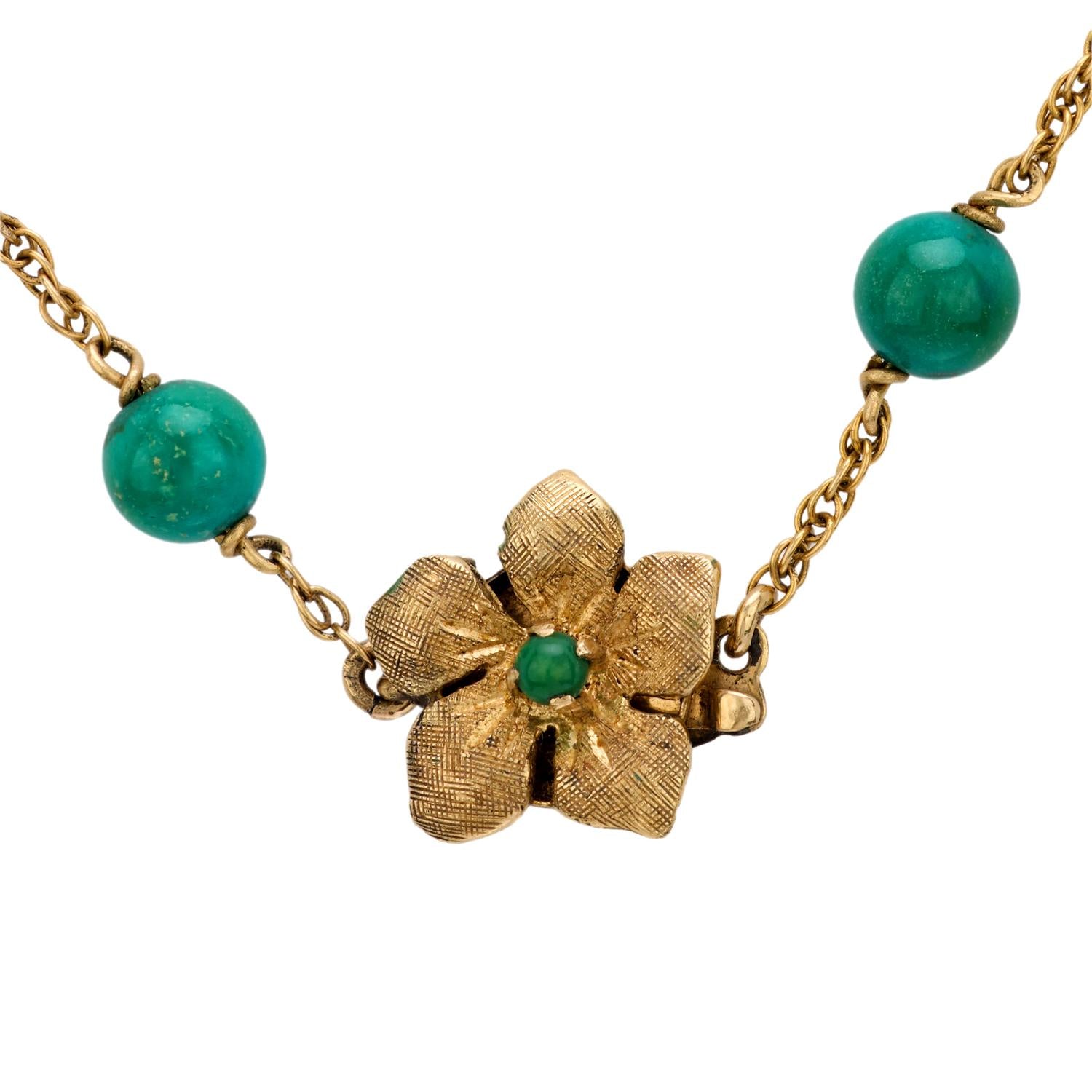 Retro 14k Amazonite Bead Necklace