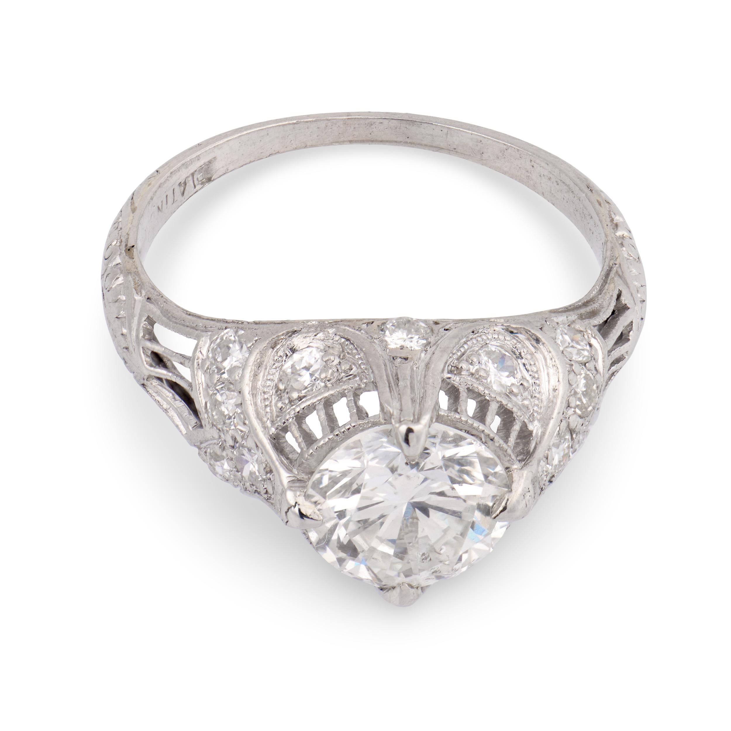 Art Deco Platinum Diamond Engagement Ring 1.26ct