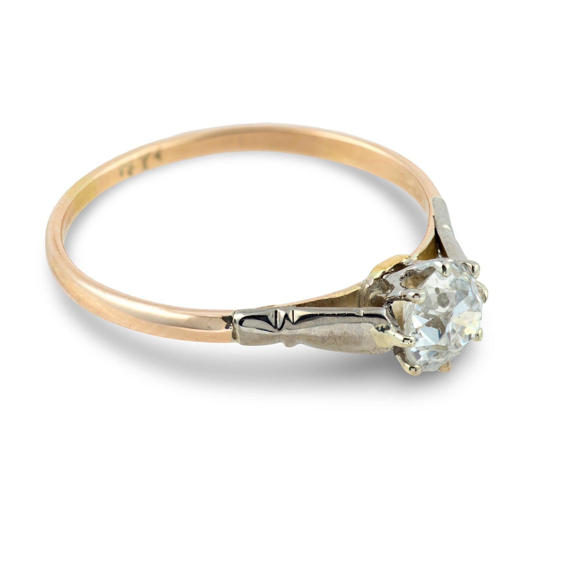 Edwardian English 9k/Platinum Diamond Engagement Ring .62ct