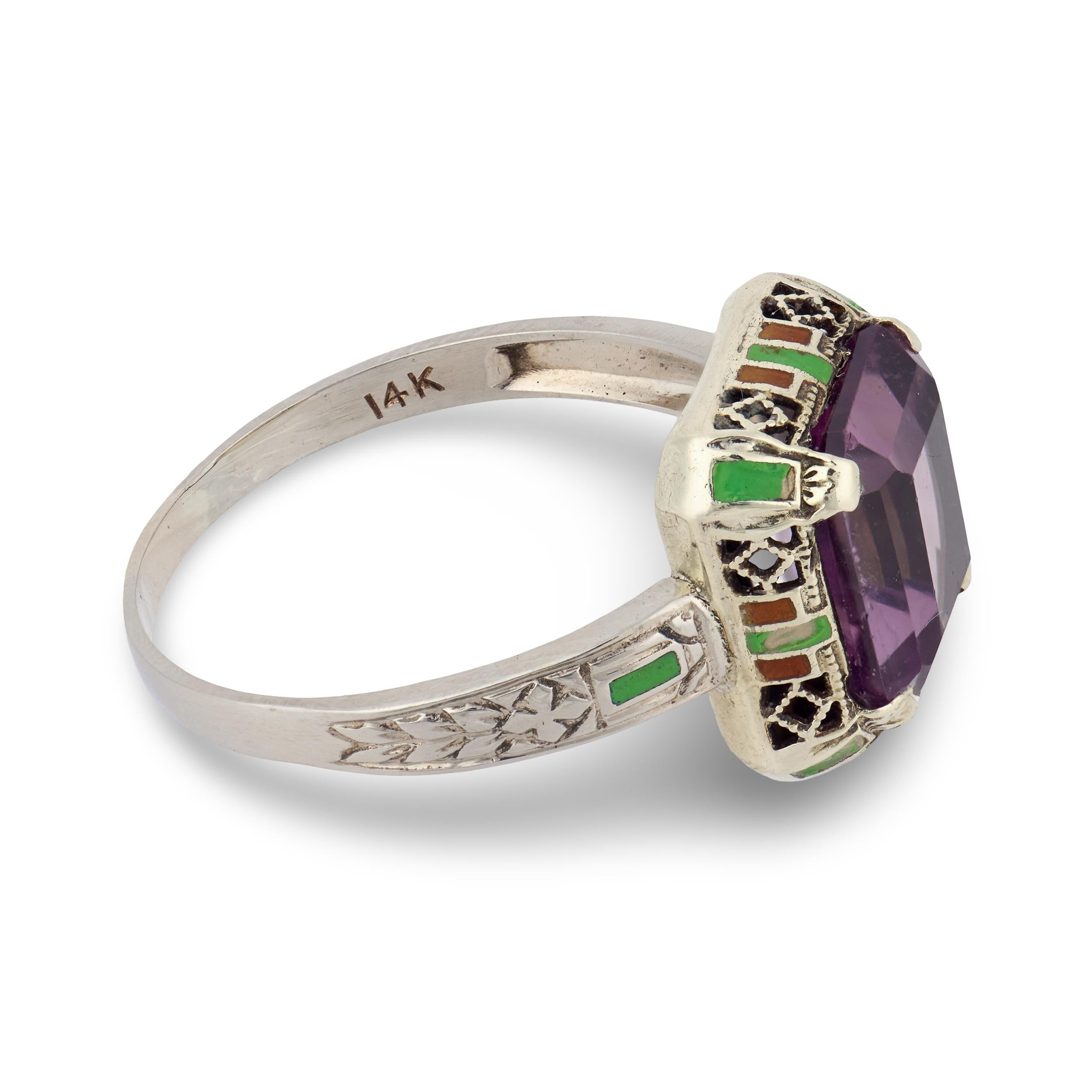 Art Deco 14k Amethyst Enamel Ring