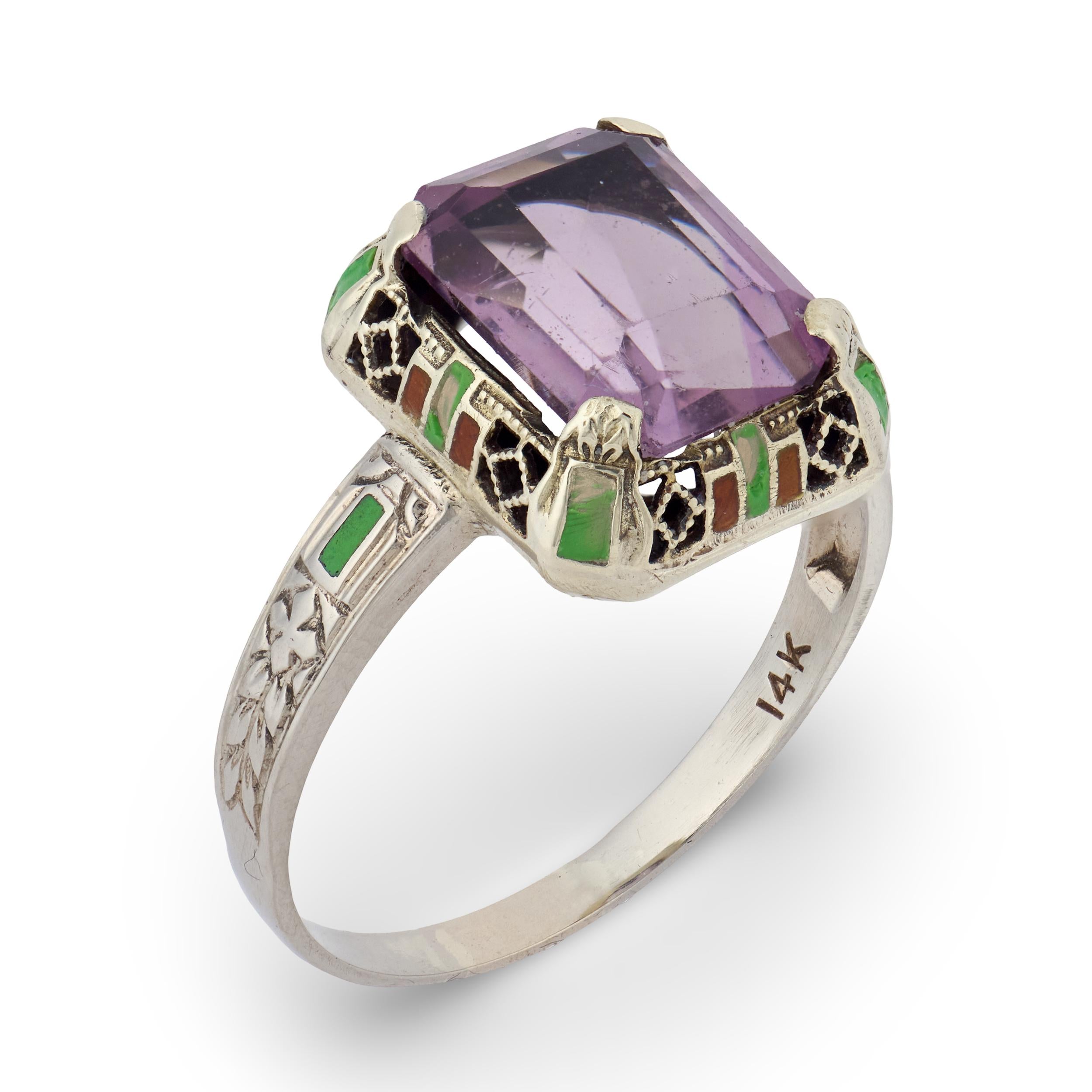 Art Deco 14k Amethyst Enamel Ring