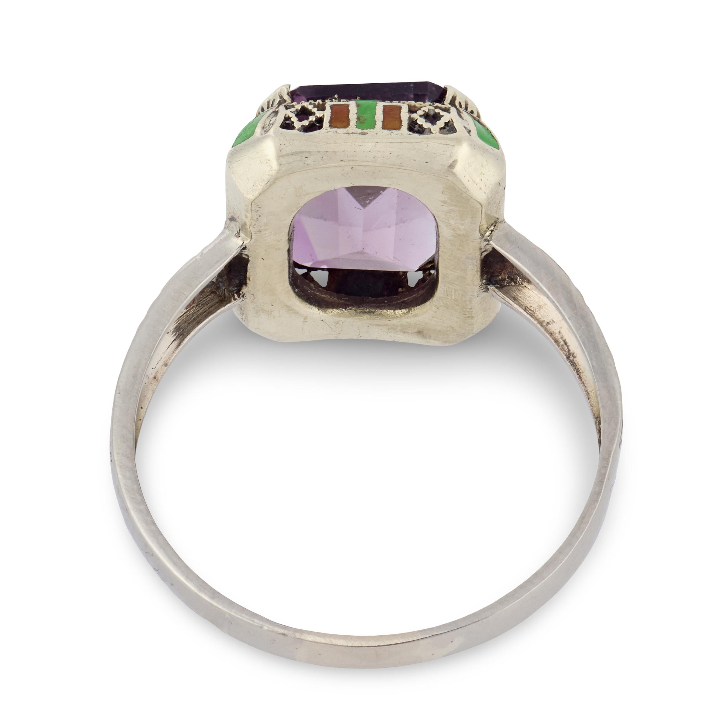Art Deco 14k Amethyst Enamel Ring