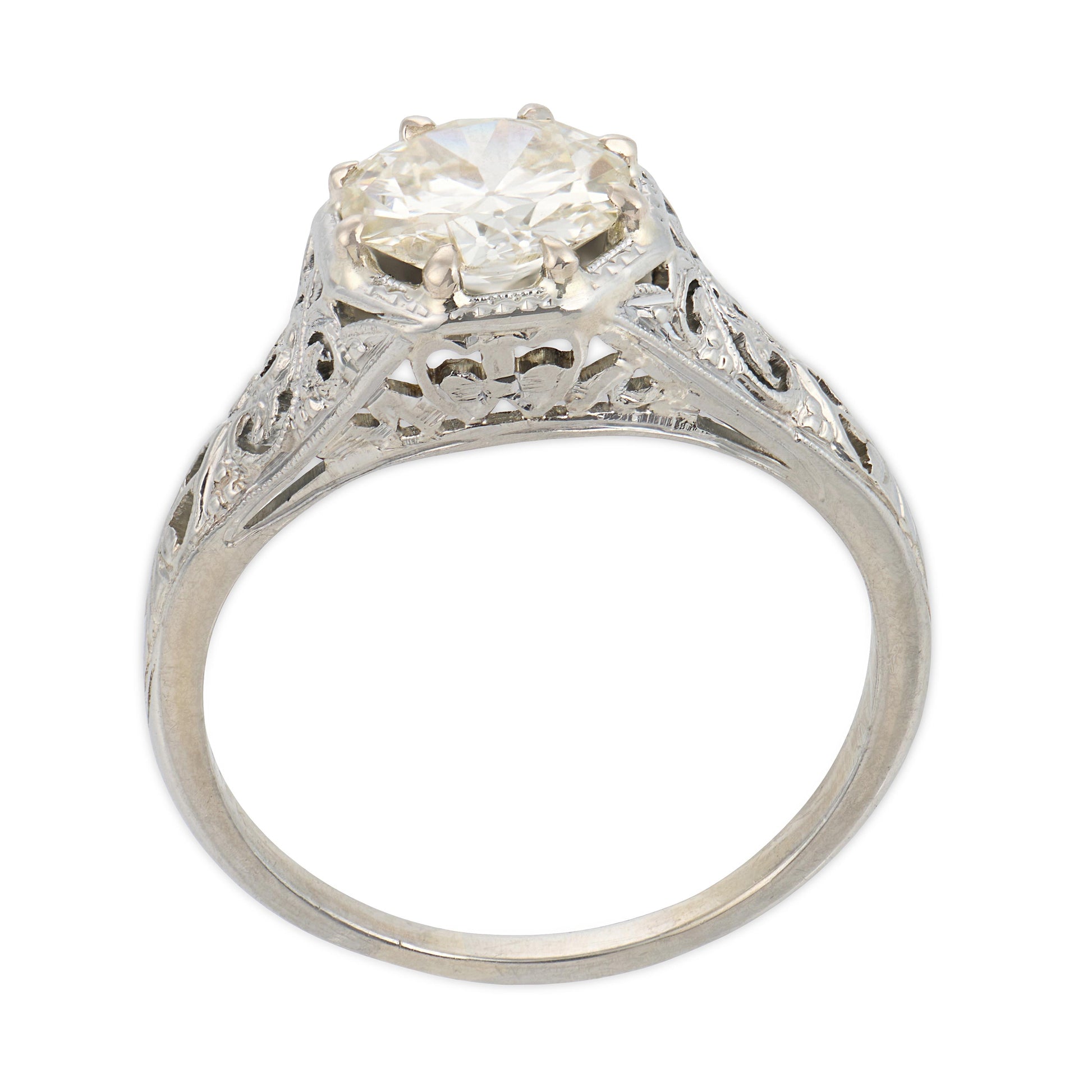 Art Deco 18k Diamond Engagement Ring 1.18ct
