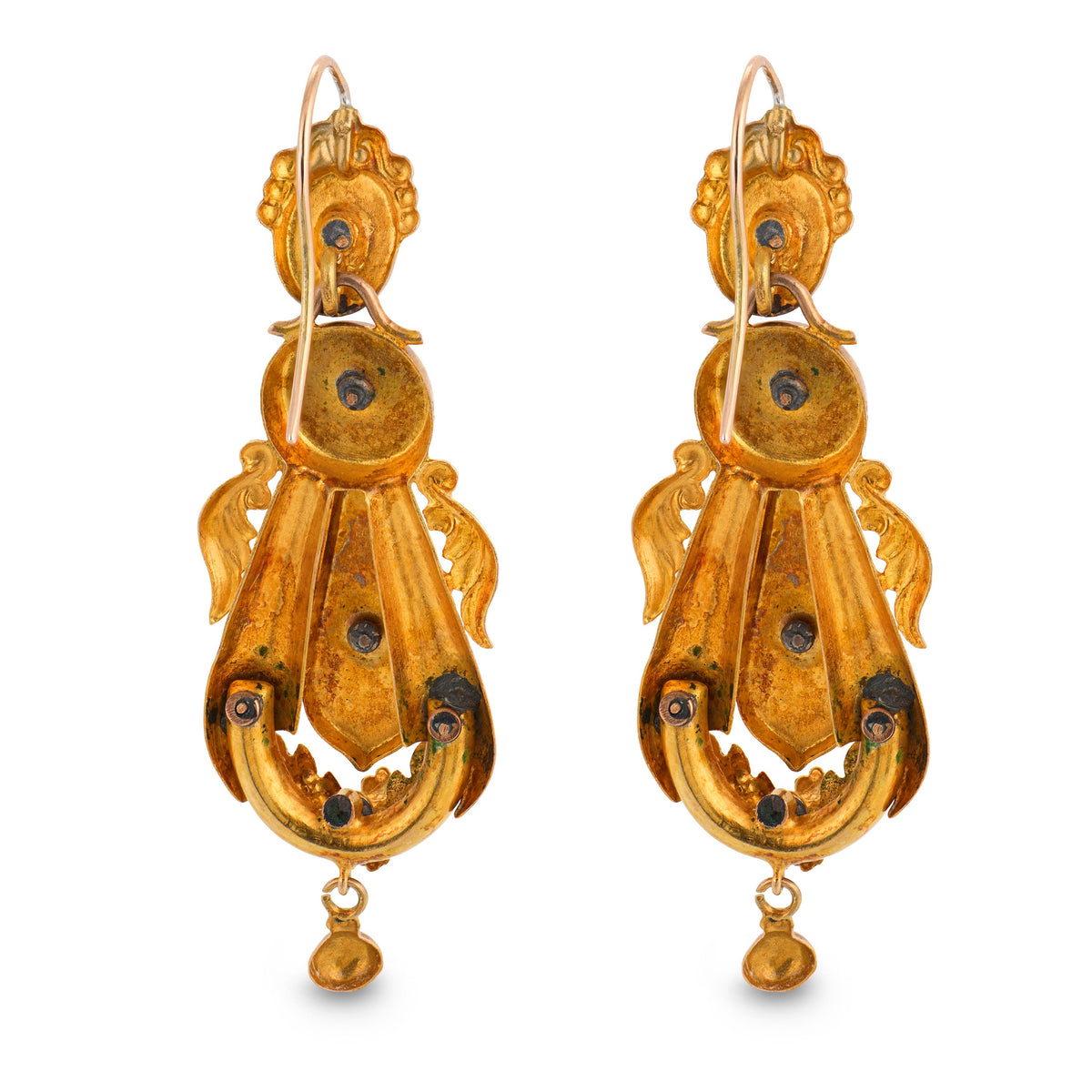 Art Nouveau 14k Pearl & Garnet Dangle Earrings