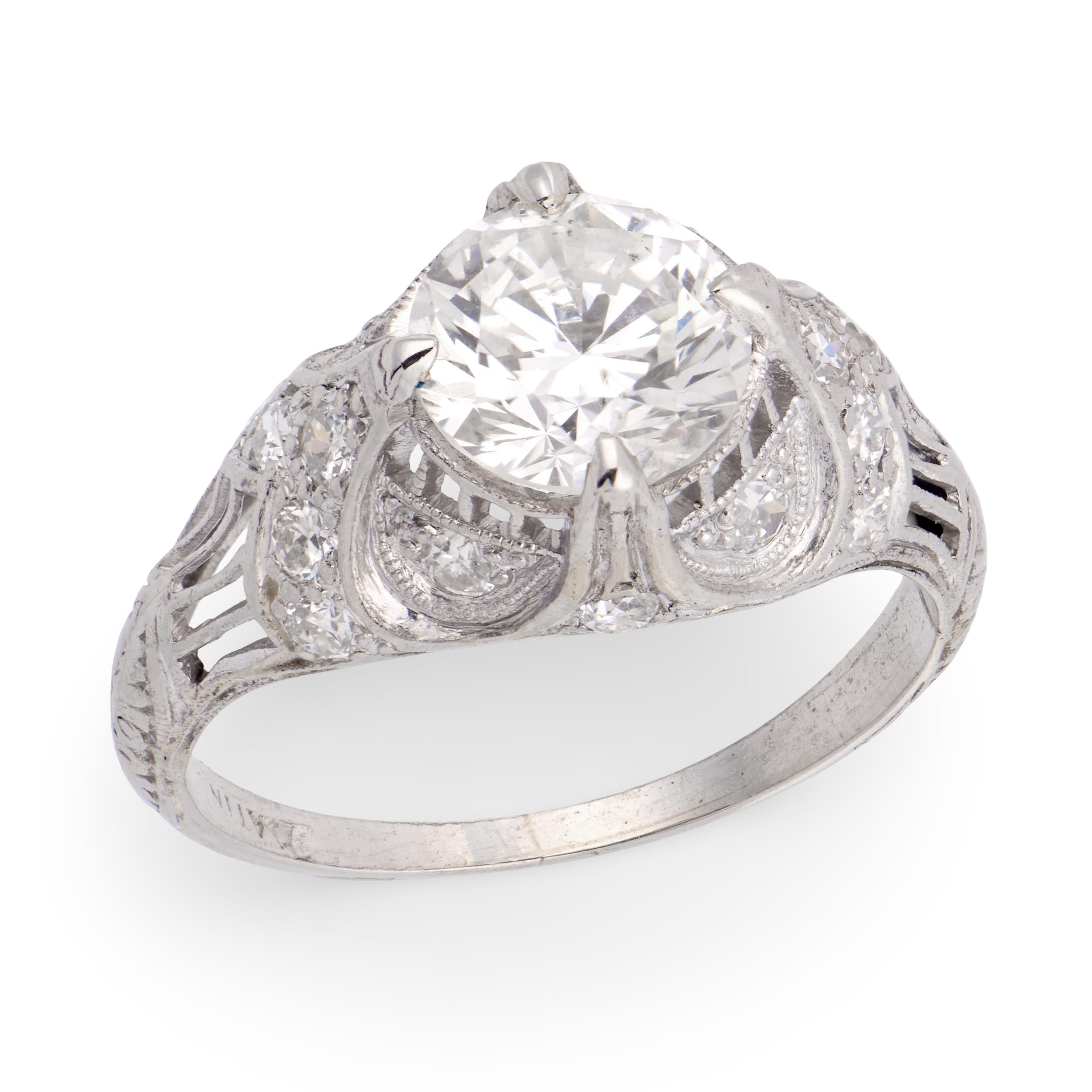 Art Deco Platinum Diamond Engagement Ring 1.26ct