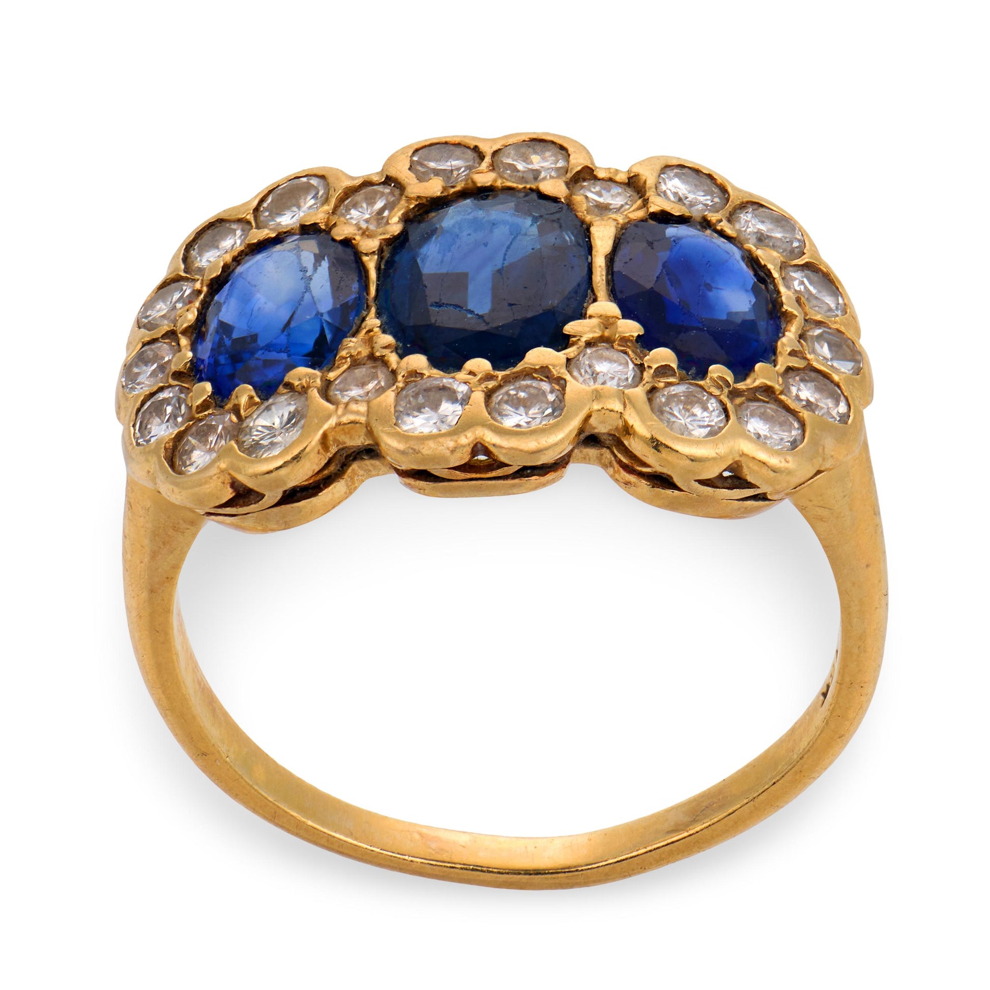 Art Deco 18k Sapphire & Diamond Halo Ring