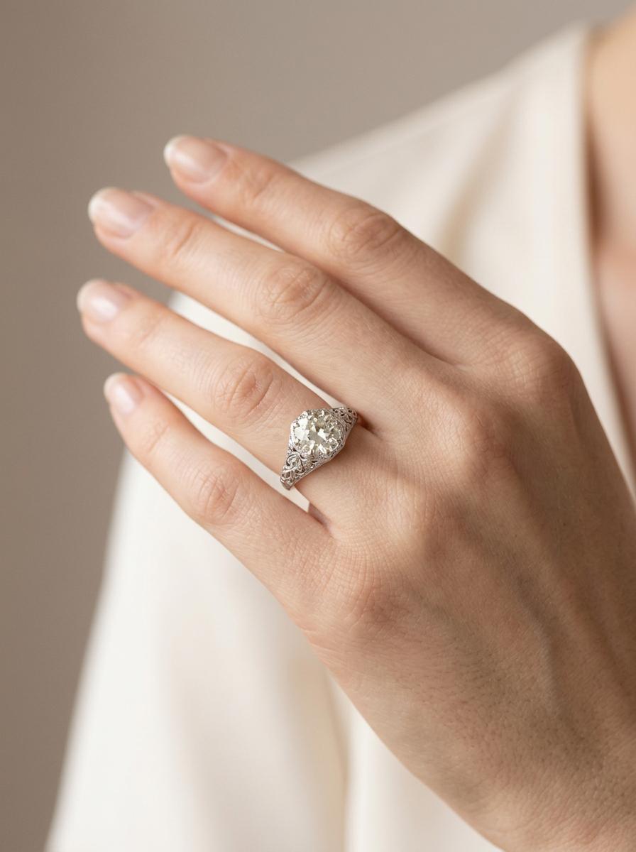 Art Deco 18k Diamond Engagement Ring 1.18ct
