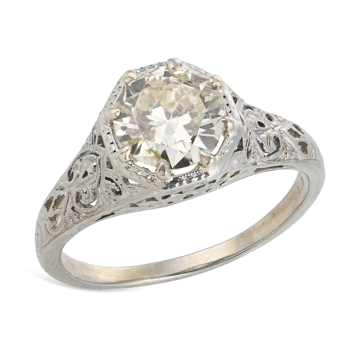 Art Deco 18k Diamond Engagement Ring 1.18ct