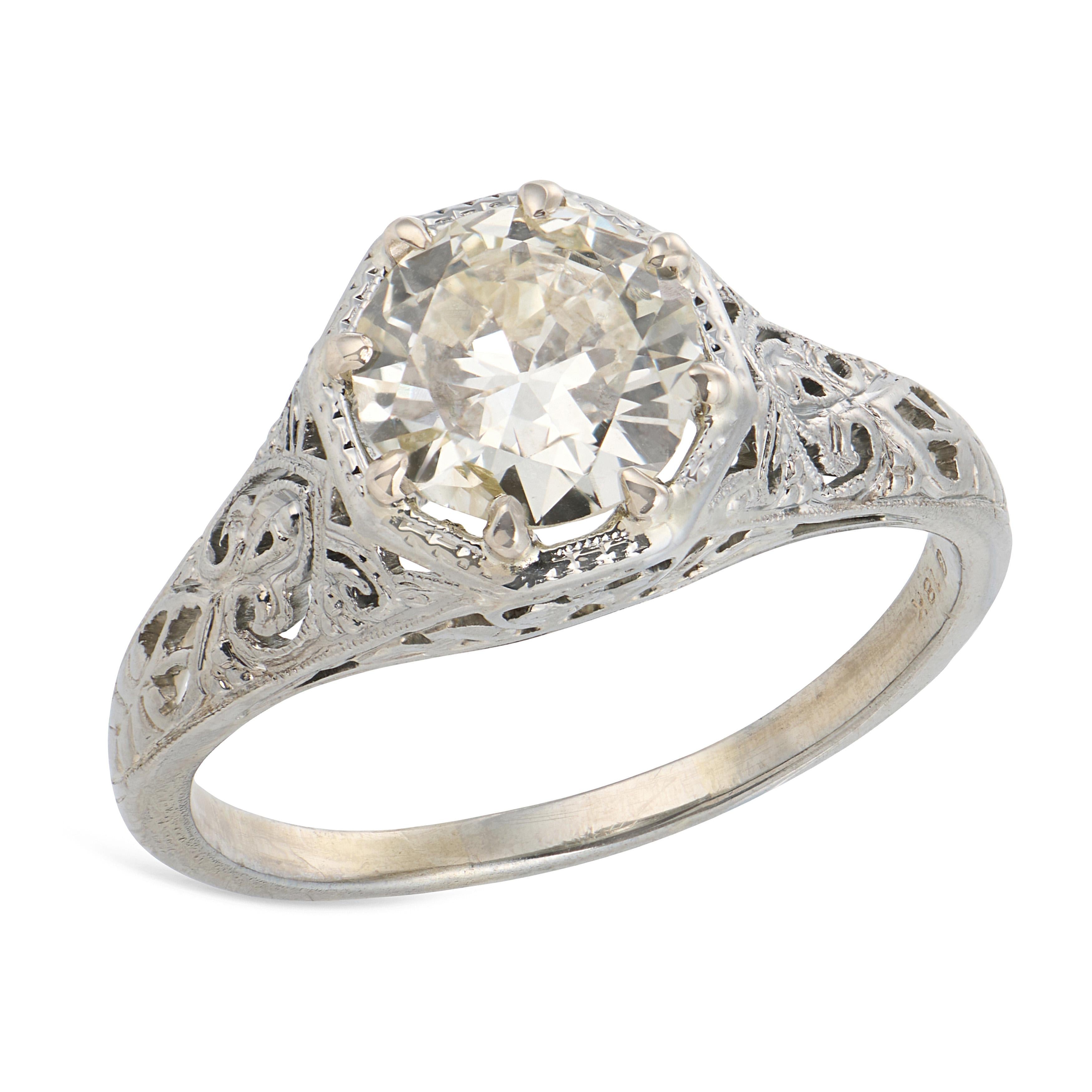 Art Deco 18k Diamond Engagement Ring 1.18ct
