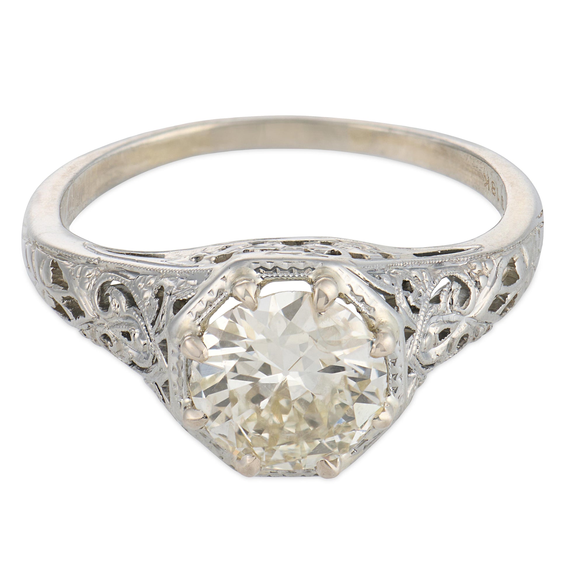 Art Deco 18k Diamond Engagement Ring 1.18ct