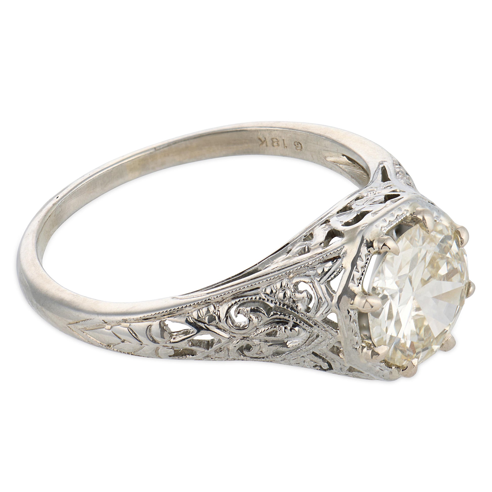 Art Deco 18k Diamond Engagement Ring 1.18ct